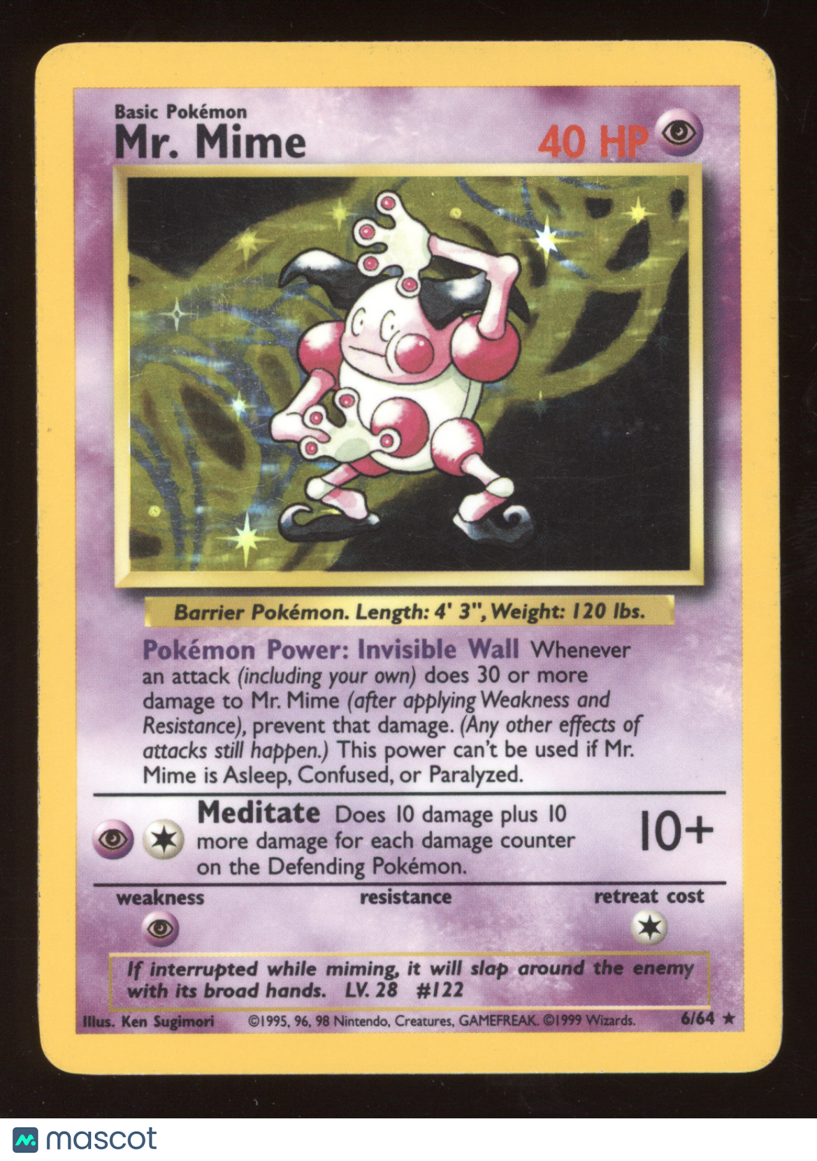 1999 Pokemon Jungle Mr. Mime Holo Rare *no symbol error #6/64