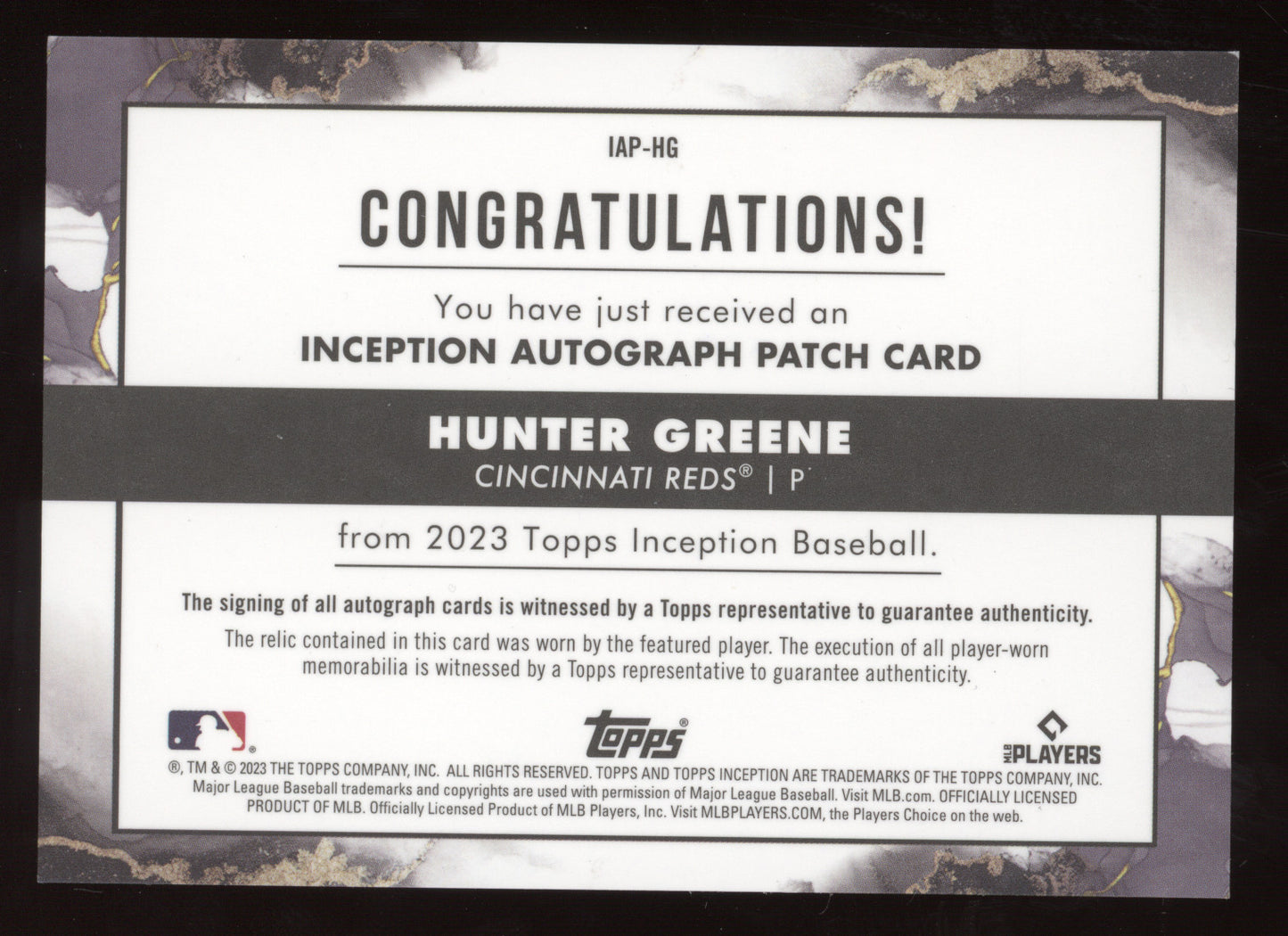 2023 Topps Inception Hunter Greene #IAP-HG 18/75