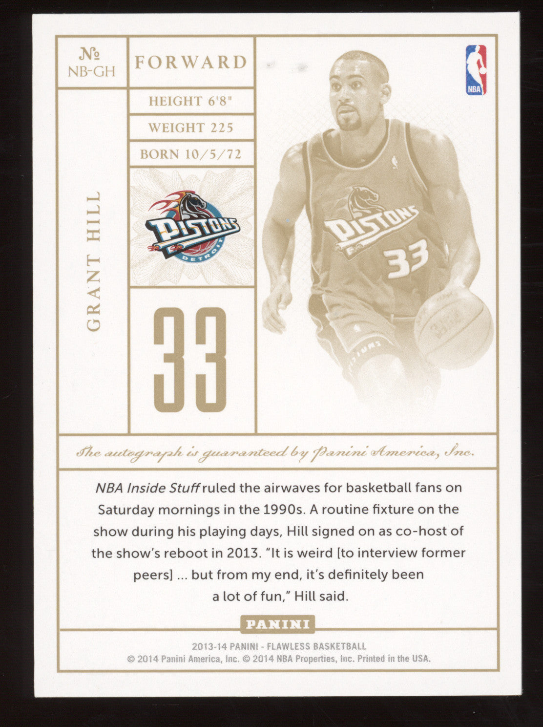 2013 Panini Flawless Grant Hill #NB-GH Autograph Silver 17/20