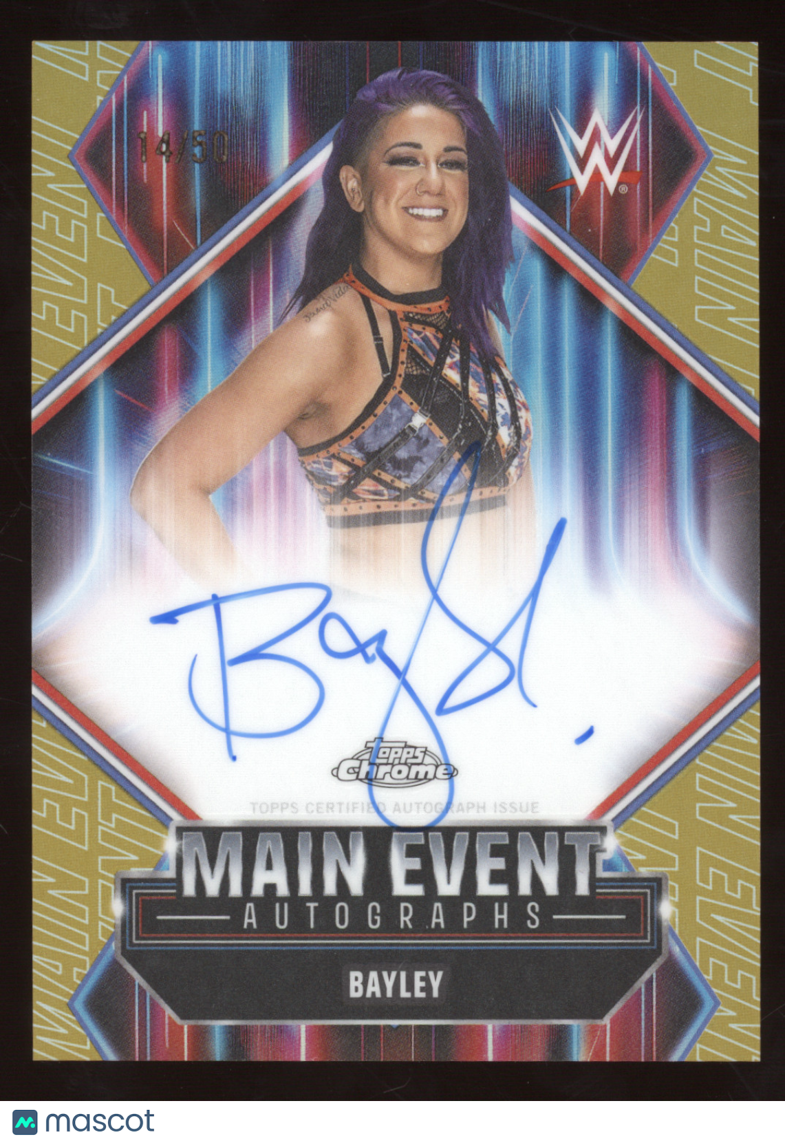 2026 Topps Chrome WWE Main Event Autographs Bayley #MEA-BY Gold Refractor 14/50