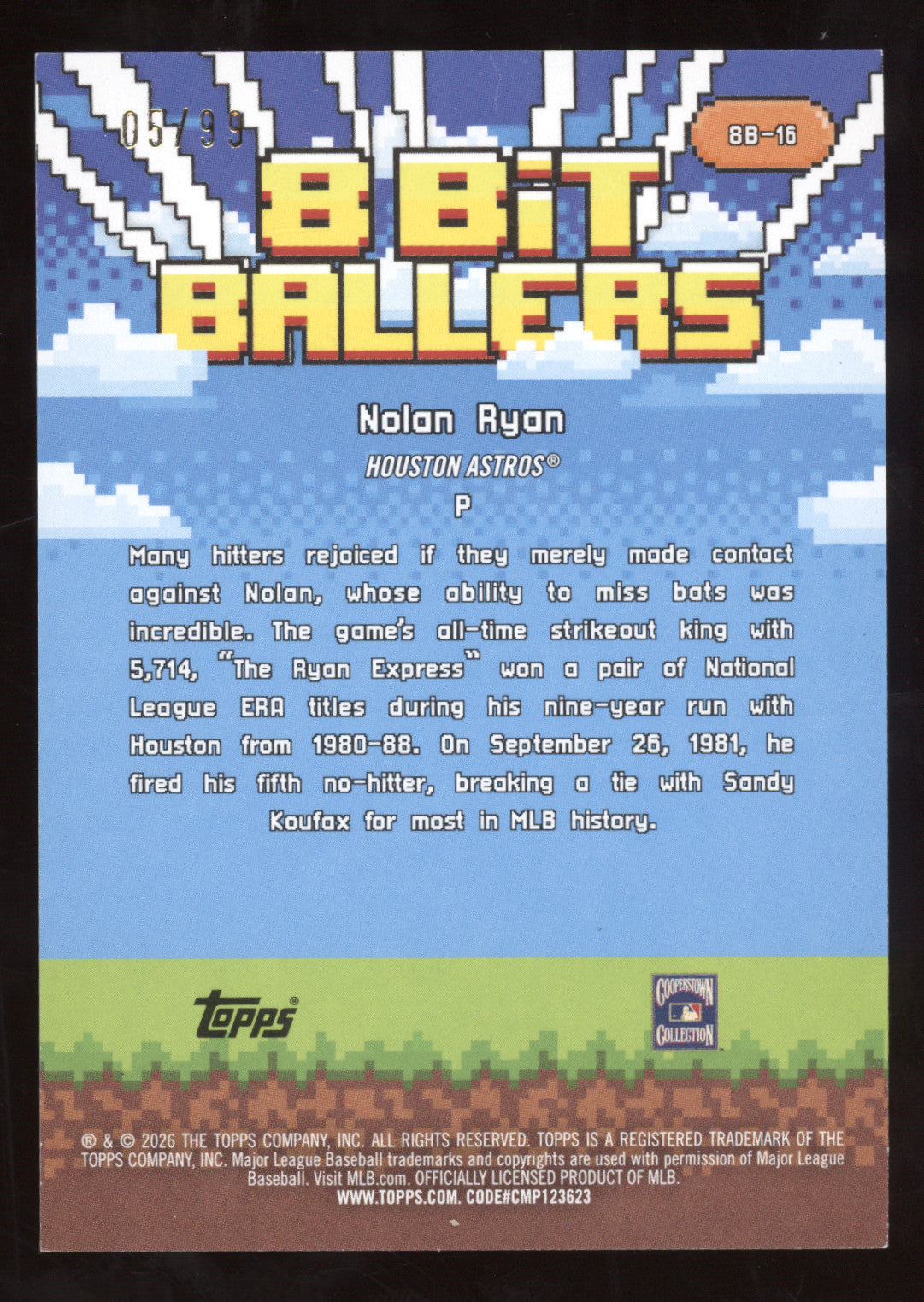 2026 Topps Celebration 8-Bit Ballers Nolan Ryan #BB-15 Green 05/99