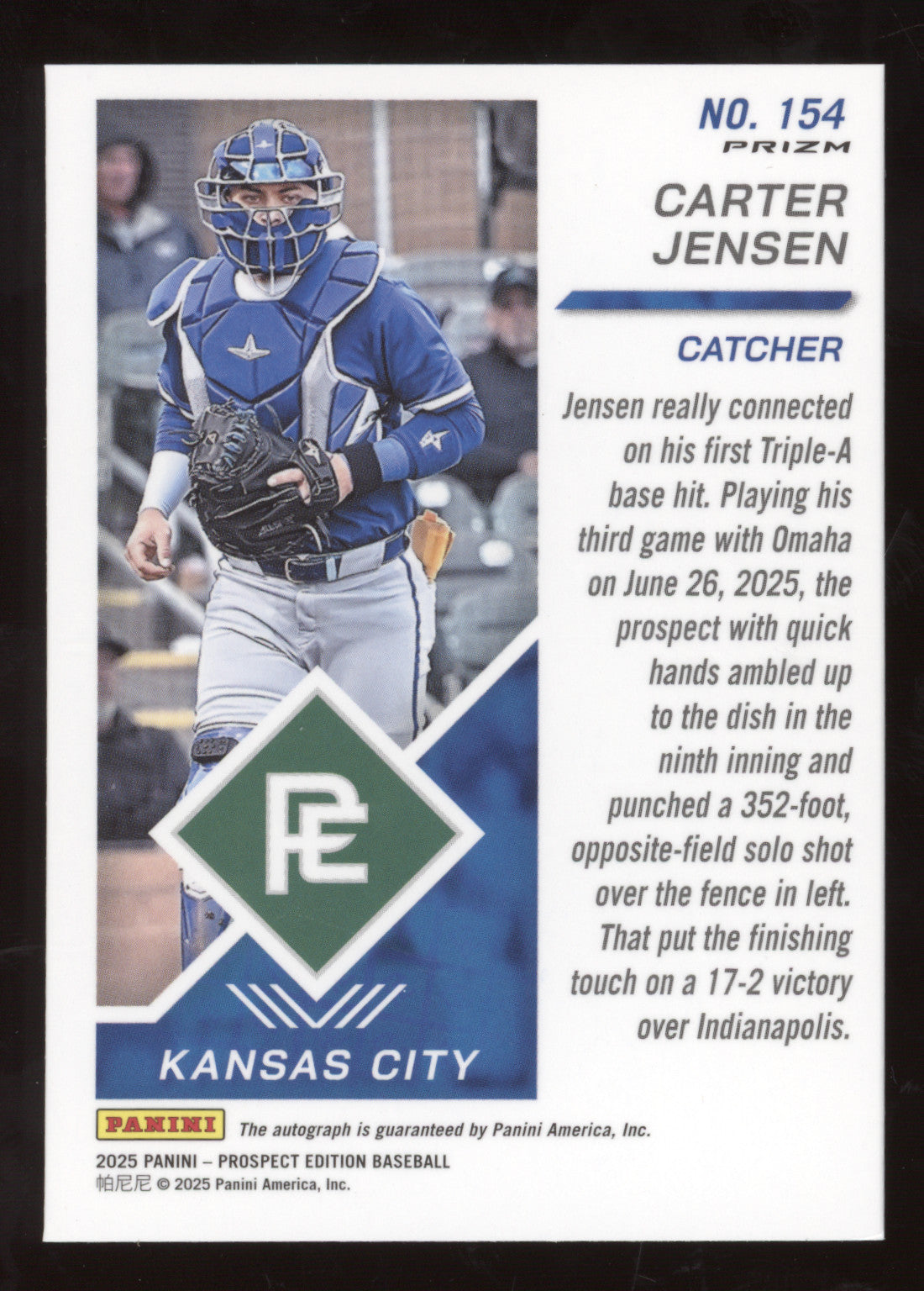 2025 Panini Prospect Edition Carter Jensen #154 Signature Prizm