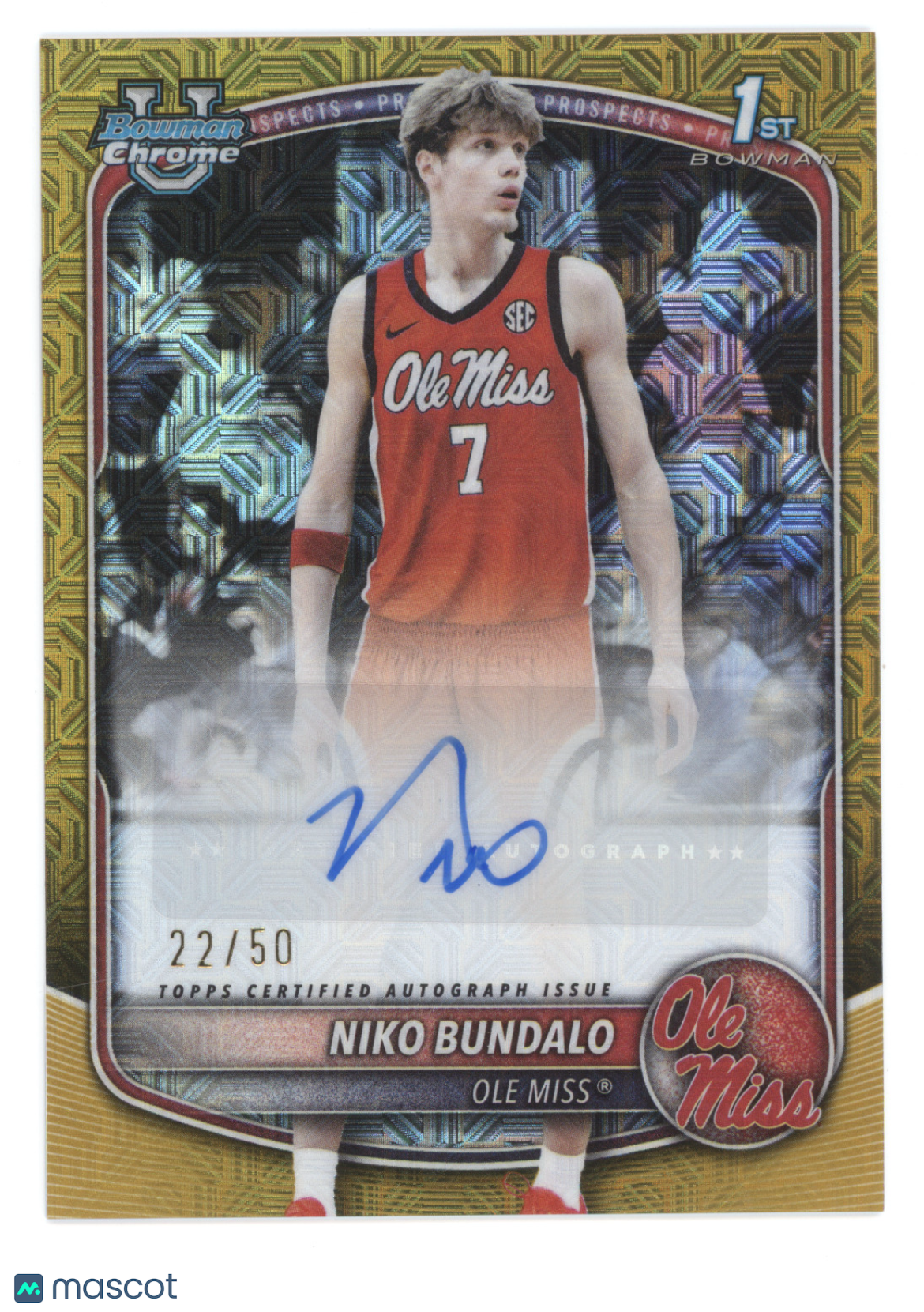 2025 Bowman Chrome U Niko Bundalo #CPA-NB Autograph Gold Mojo 22/50