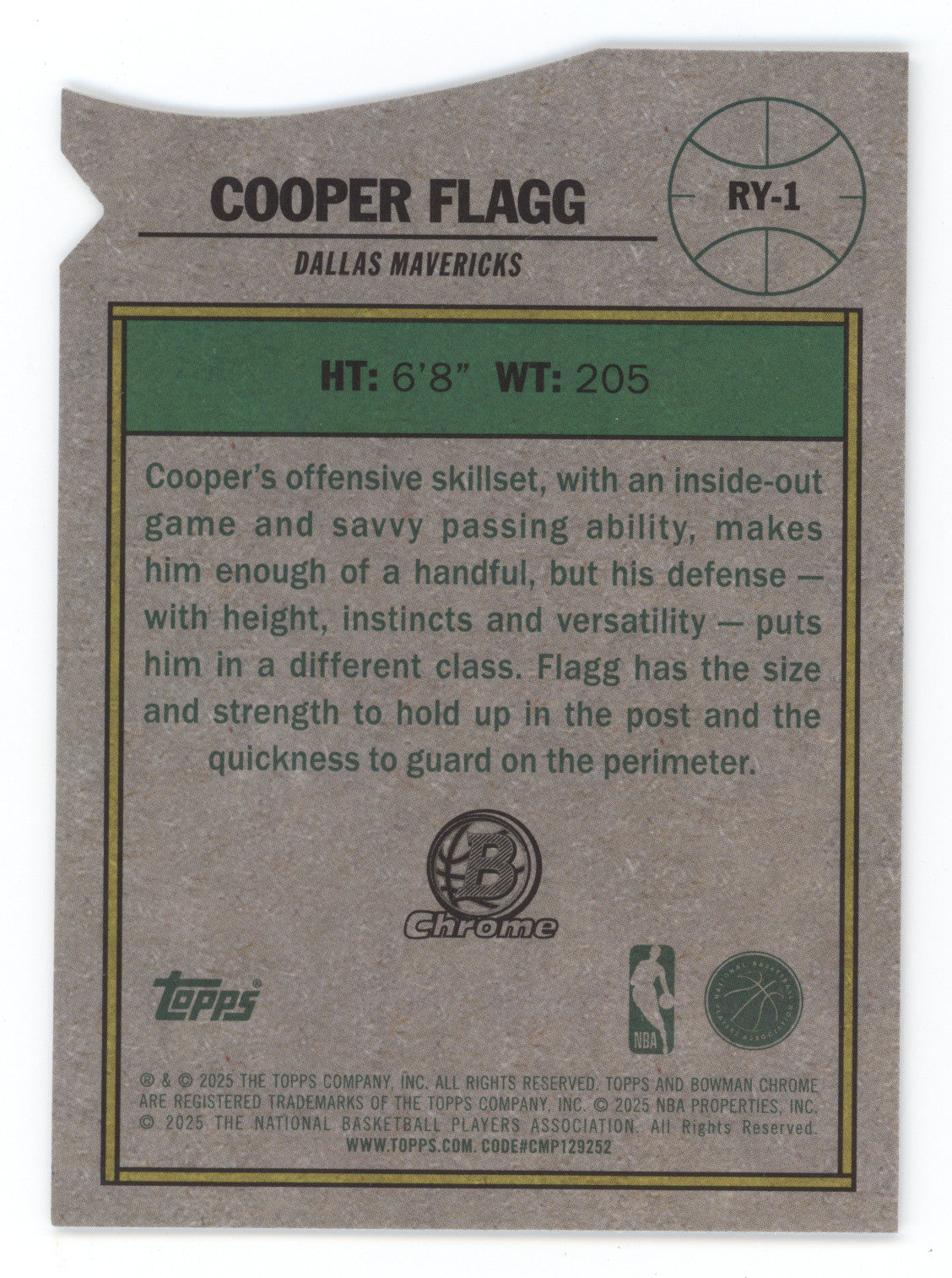 2025 Bowman Chrome Rookie of the Year Favorites Cooper Flagg #RY-1 RC