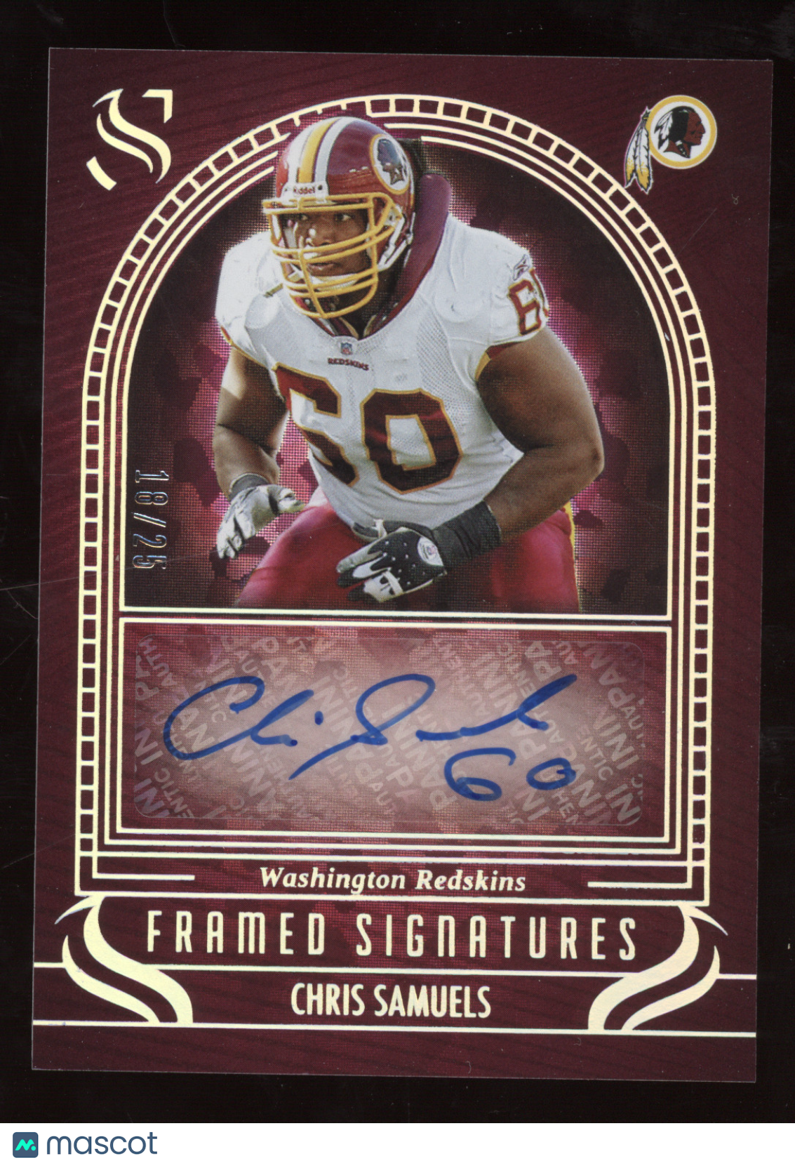 2025 Panini Silhouette Framed Signatures Chris Samuels #FS-CSS Cracked Ice 18/25