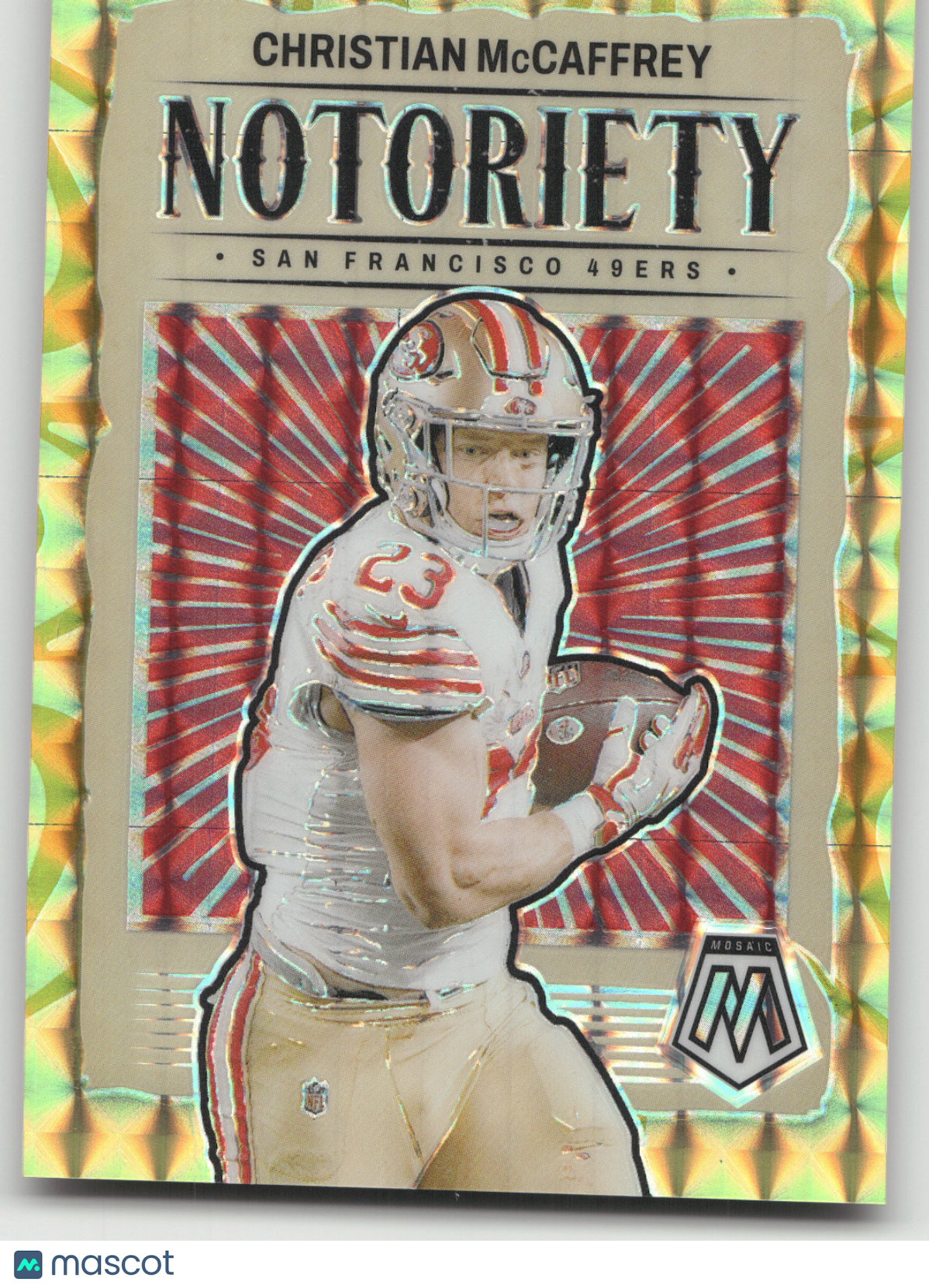 2024 Panini Mosaic Notoriety Christian McCaffrey #9 Mosaic Gold 84/89