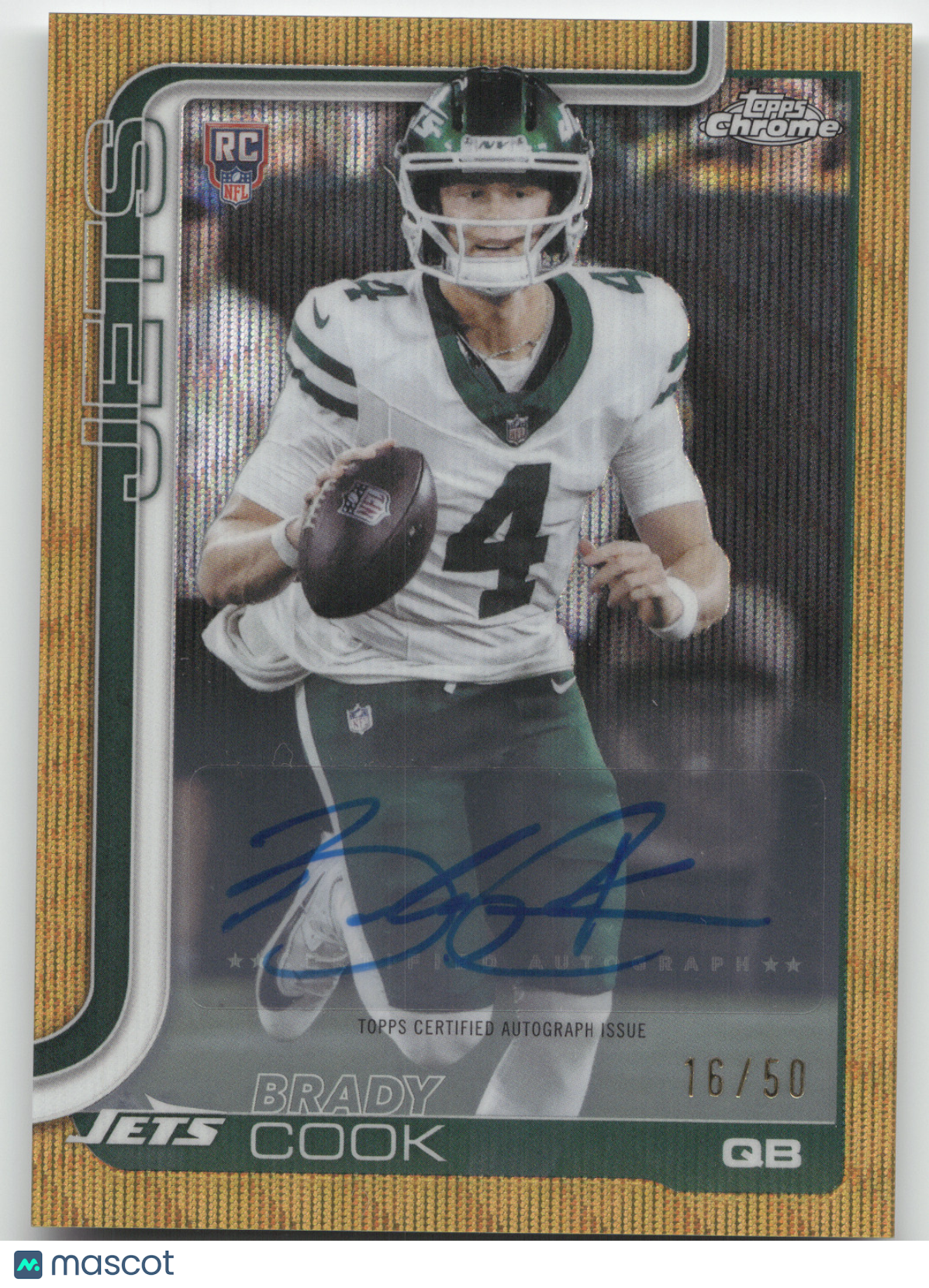 2025 Topps Chrome Rookie Autograph Brady Cook #RA-BCO Gold Wave RC 16/50