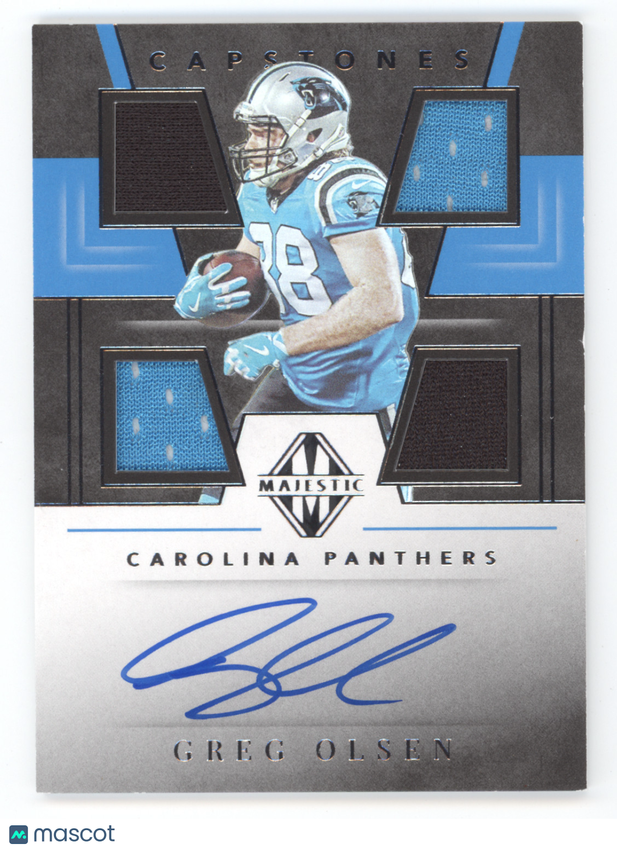 2019 Panini Majestic Capstones Greg Olsen #GO Autograph Quad Jersey Patch 22/35