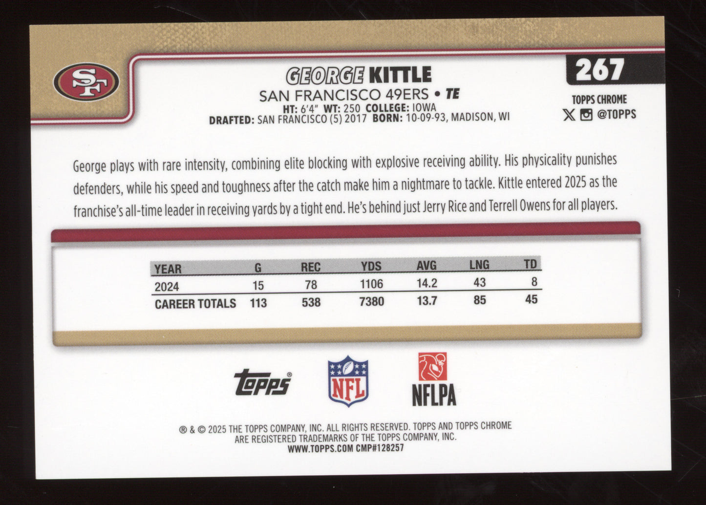 2025 Topps Chrome George Kittle #267 Red Geometric 3/5
