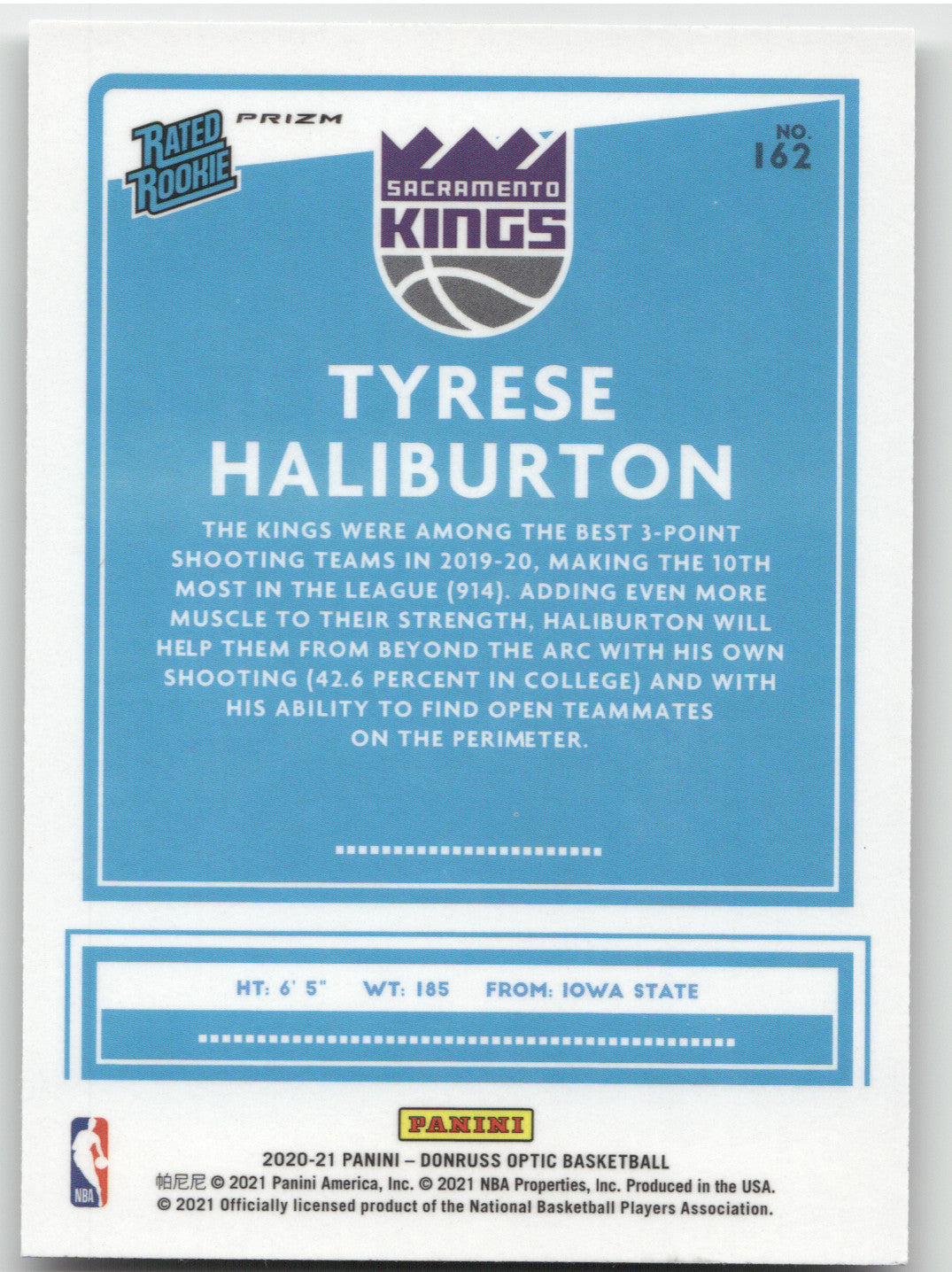 2020 Donruss Optic Rated Rookie Tyrese Haliburton #162 Holo