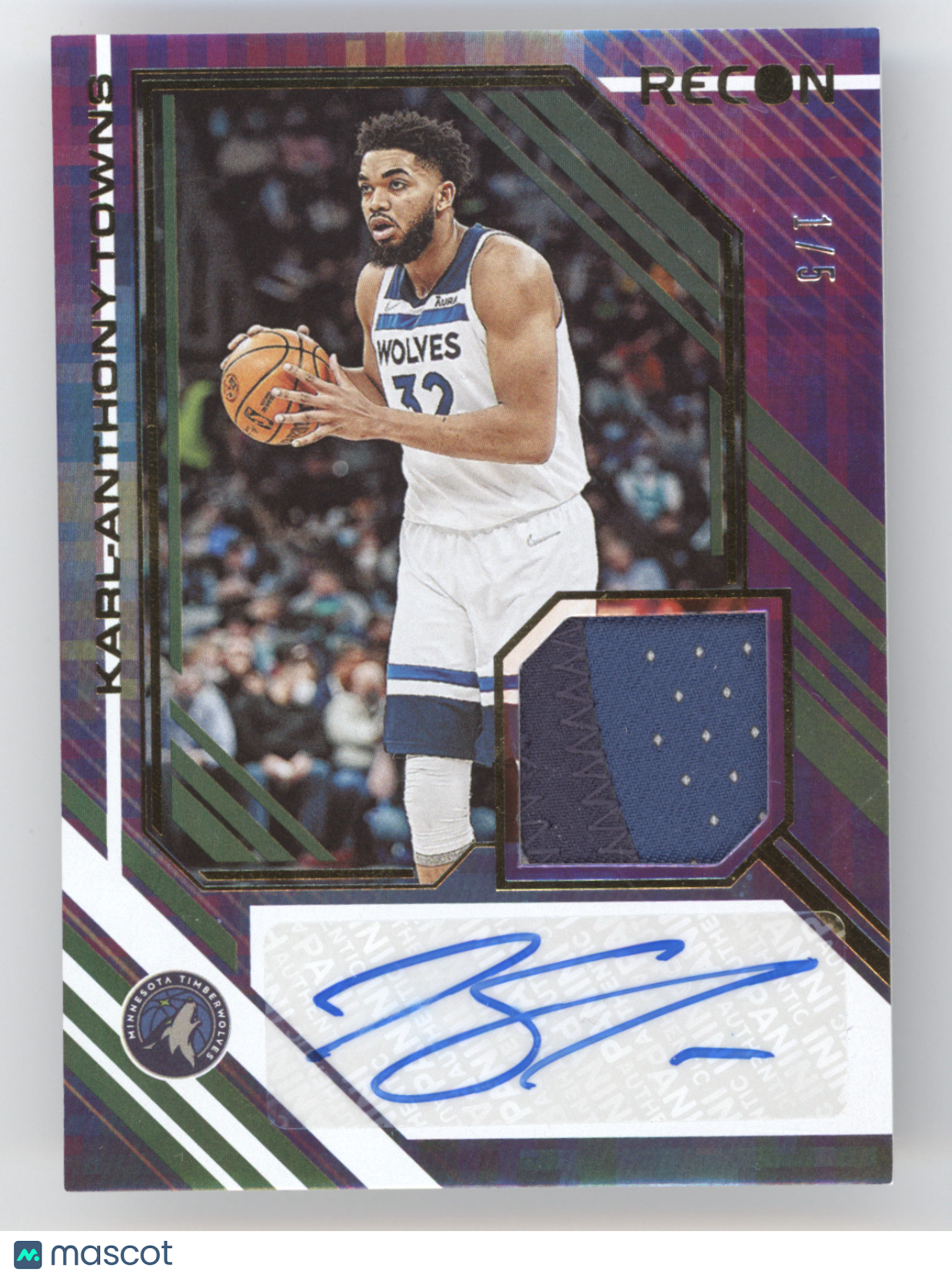 2021 Panini Recon Karl-Anthony Towns #KAT Autograph 1/5 Game-worn/used material
