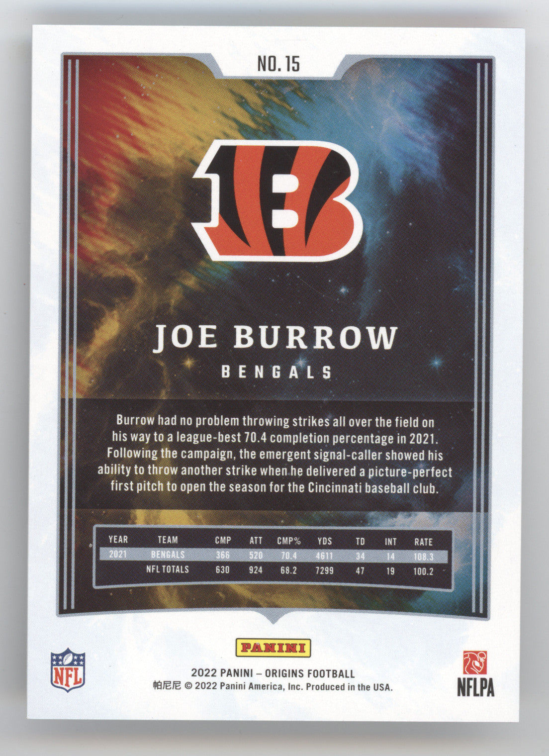 2022 Panini Origins Football Joe Burrow #15 Silver 15/75