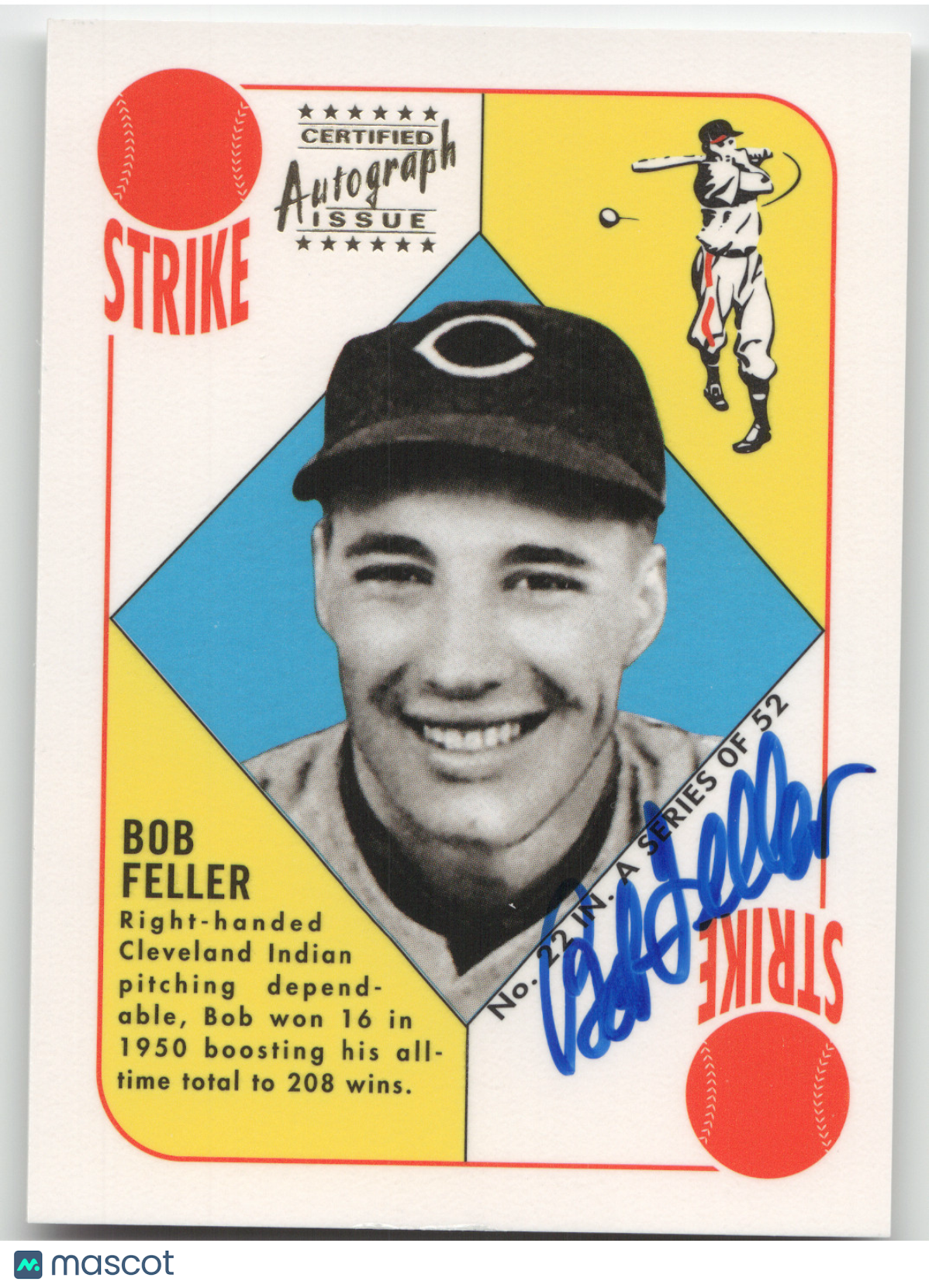 1997 Topps '51 Topps Red Back Edition Bob Feller #4 Certified Autograph