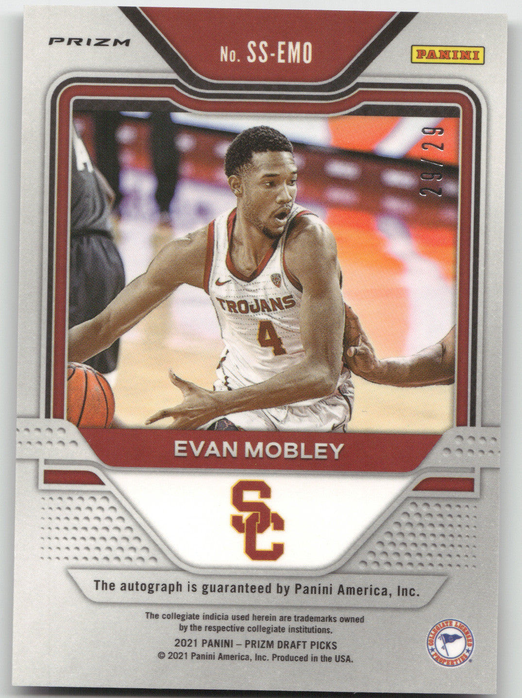 2021 Panini Prizm D.P. Sensational Signatures Evan Mobley #EMO Purple Ice 29/29