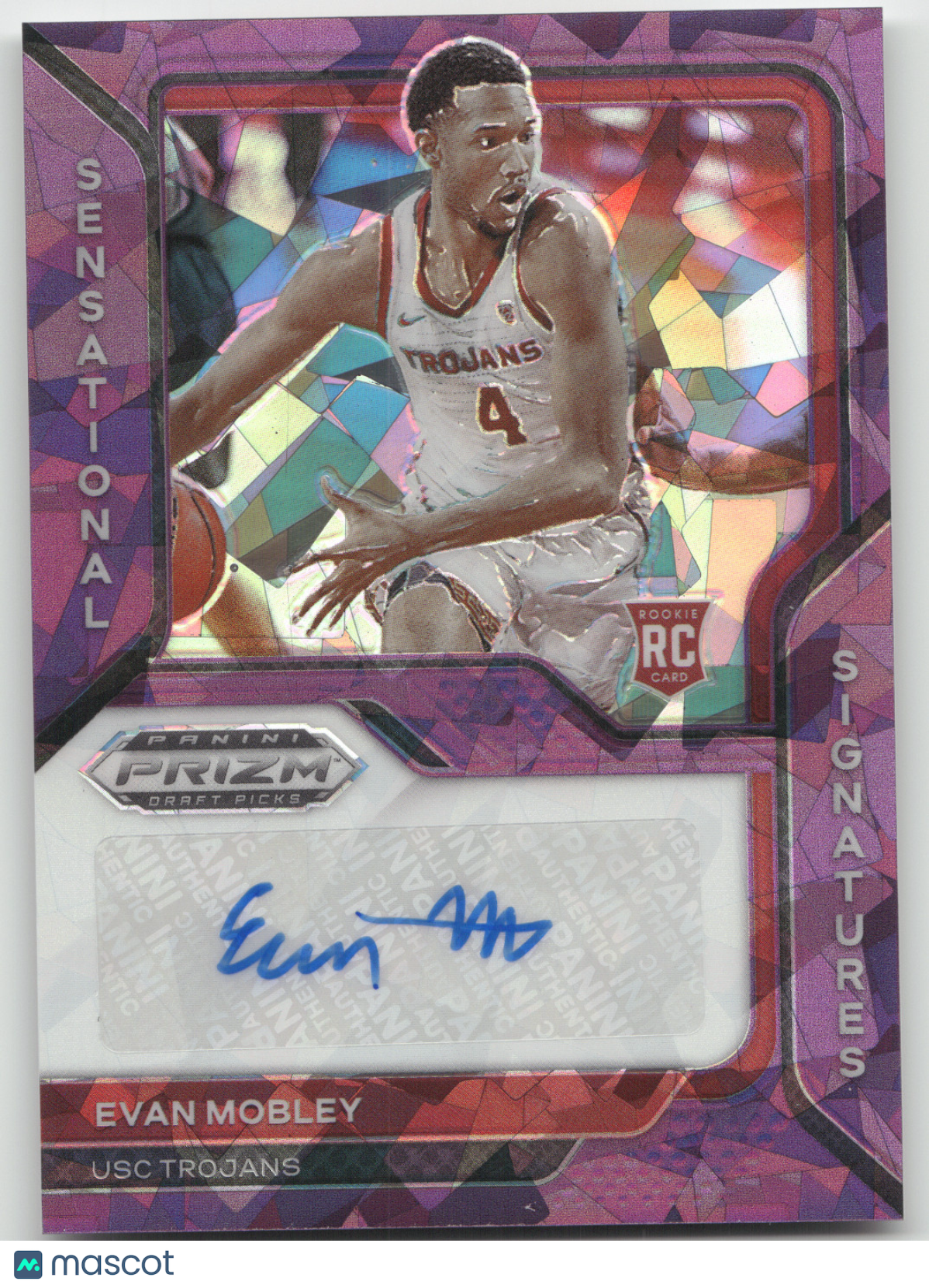 2021 Panini Prizm D.P. Sensational Signatures Evan Mobley #EMO Purple Ice 29/29