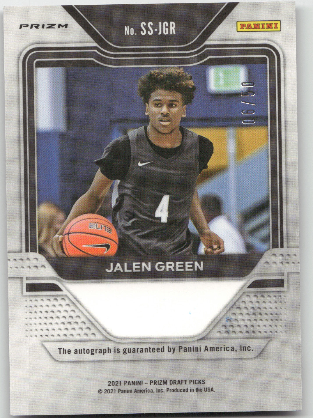 2021 Panini Prizm D.P. Sensational Signatures Jalen Green Purple Disco RC 06/50