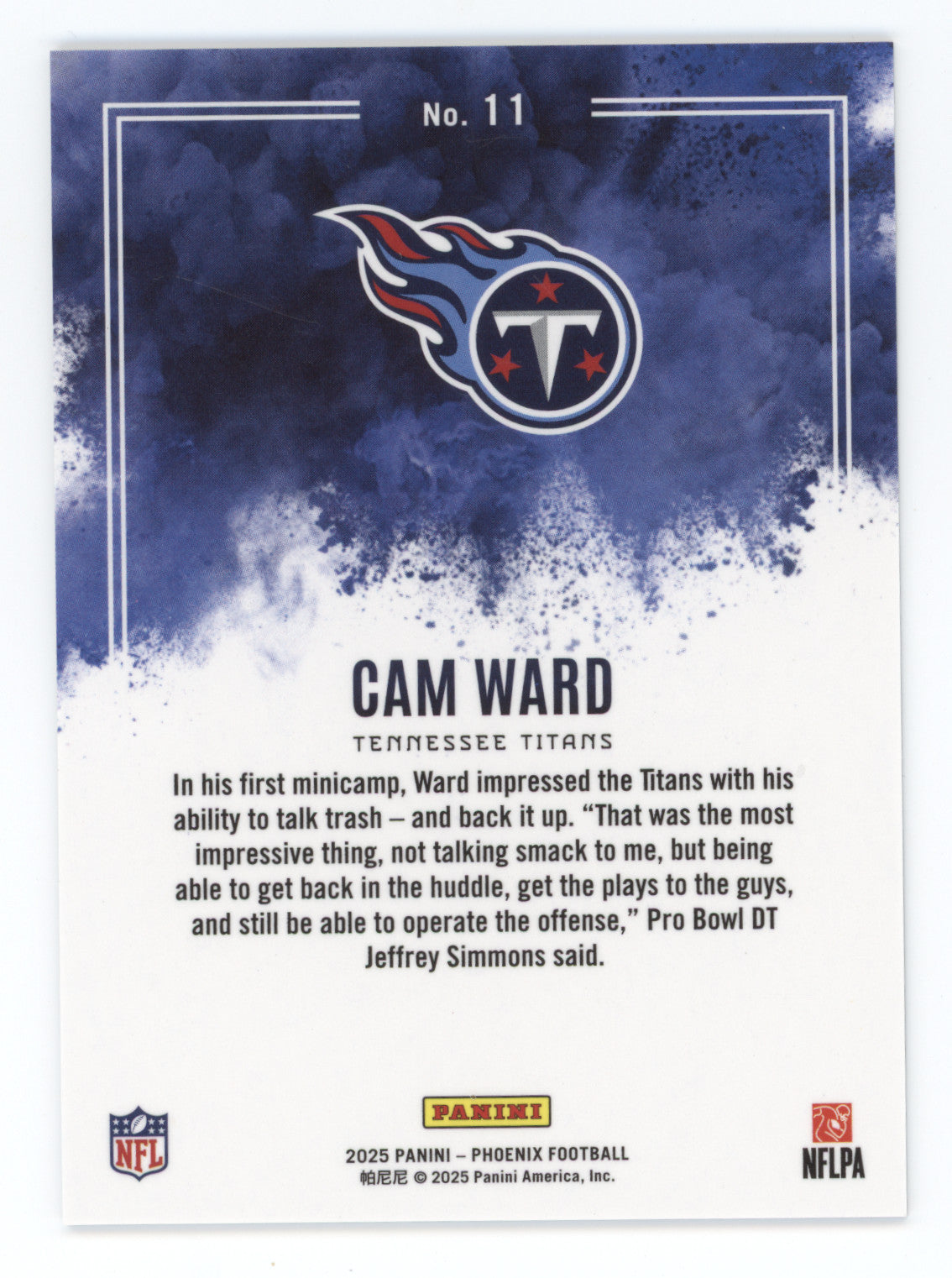 2025 Panini Phoenix Football Cam Ward #11 Color Blast RC