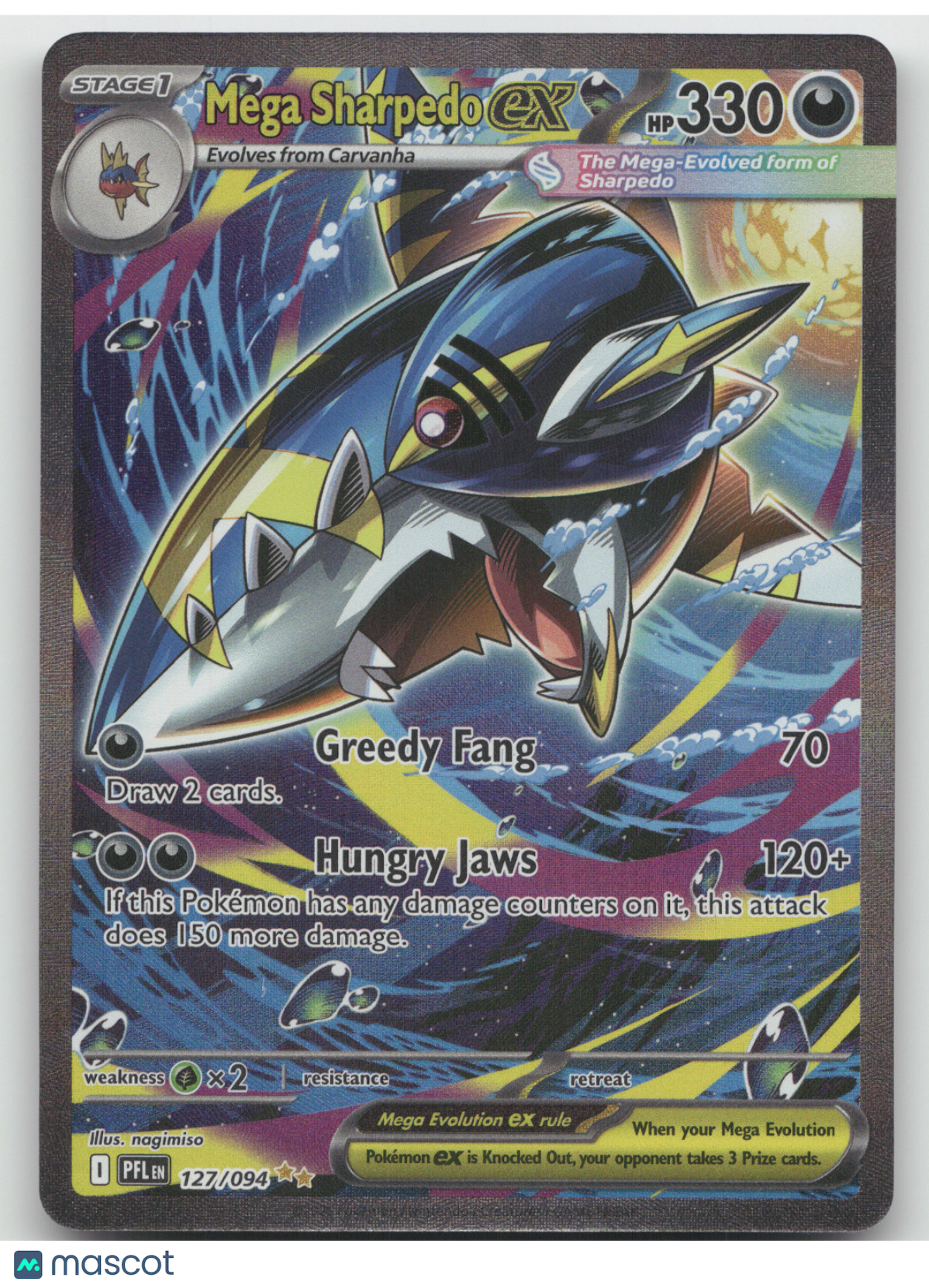 2025 Mega Evolution Phantasmal Flames Mega Sharpedo ex Holo Secret Rare #127/094
