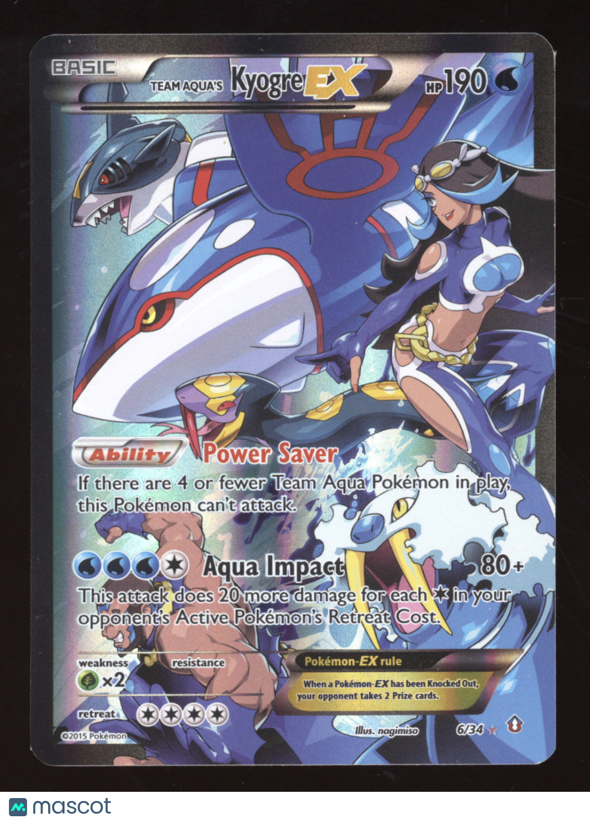 2015 XY Double Crisis Team Aqua's Kyogre EX Rare Ultra #6/34