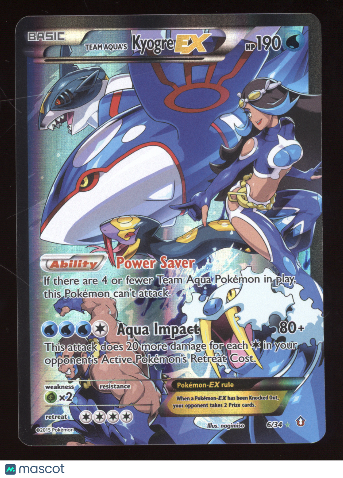 2015 XY Double Crisis Team Aqua's Kyogre EX Rare Ultra #6/34