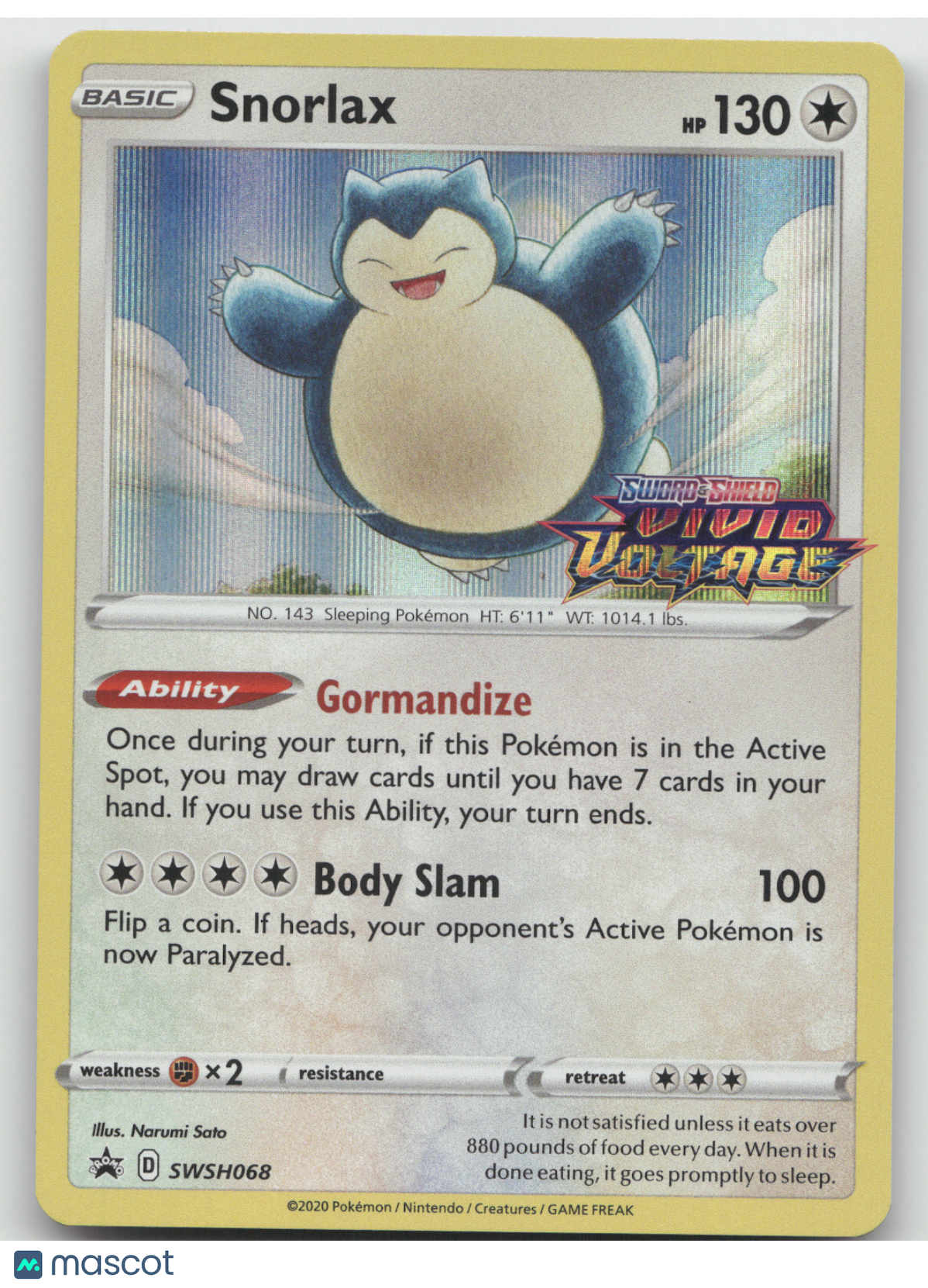 2020 SWSH Vivid Voltage Snorlax Black Star Promo #SWSH068