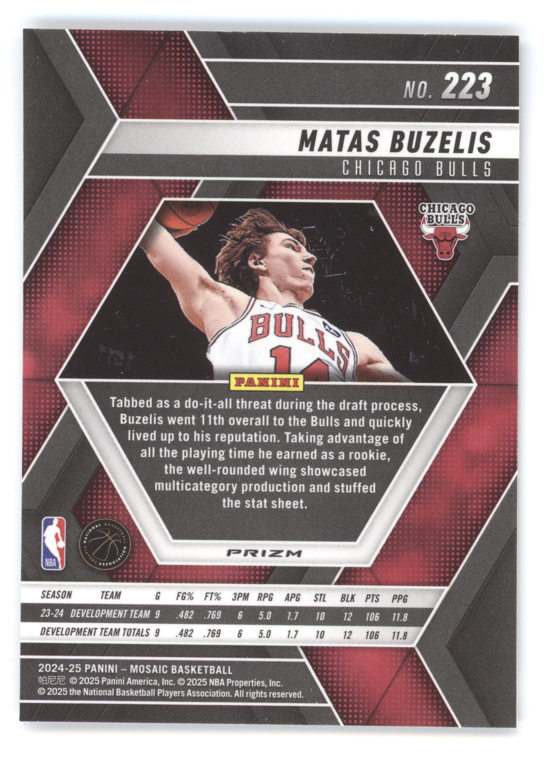 2024 Panini Mosaic Matas Buzelis #223 Genesis RC