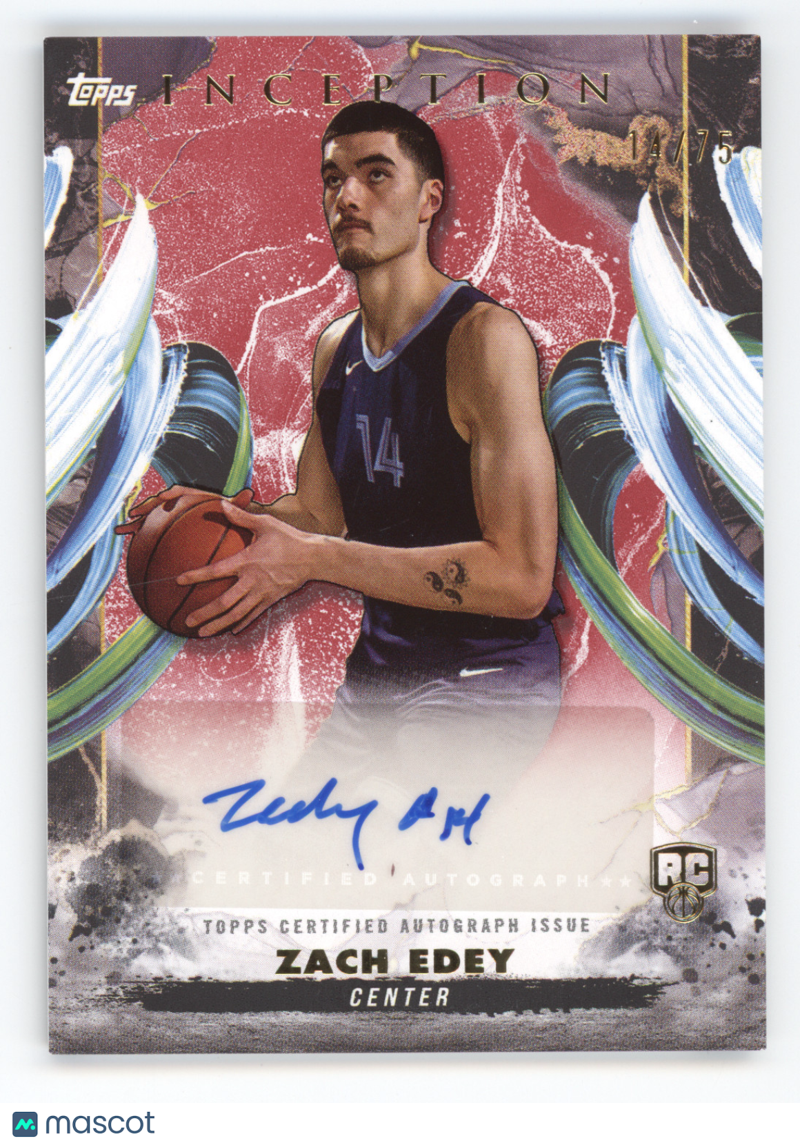 2024 Topps Inception Rookie Autographs Zach Edey #RA-ZE Red 12/75 RC