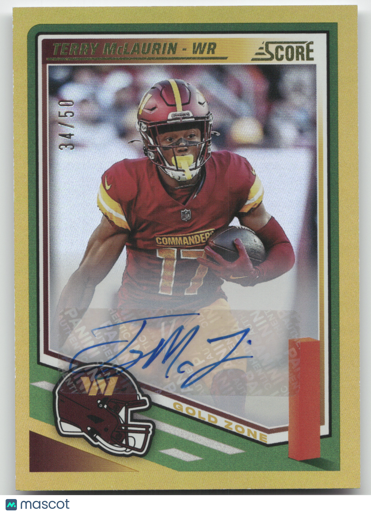 2025 Panini Score Football Terry McLaurin #183 Signature Gold Zone 34/50