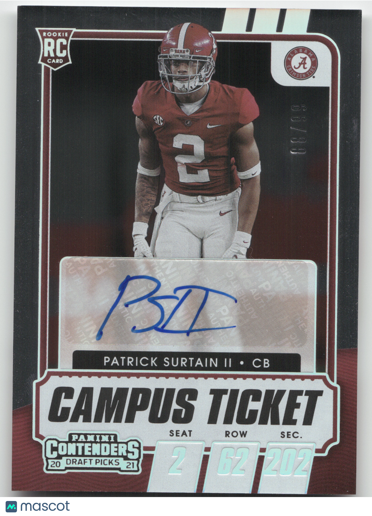 2021 Panini Contenders Campus Ticket Patrick Surtain II #151 Autograph RC 88/99