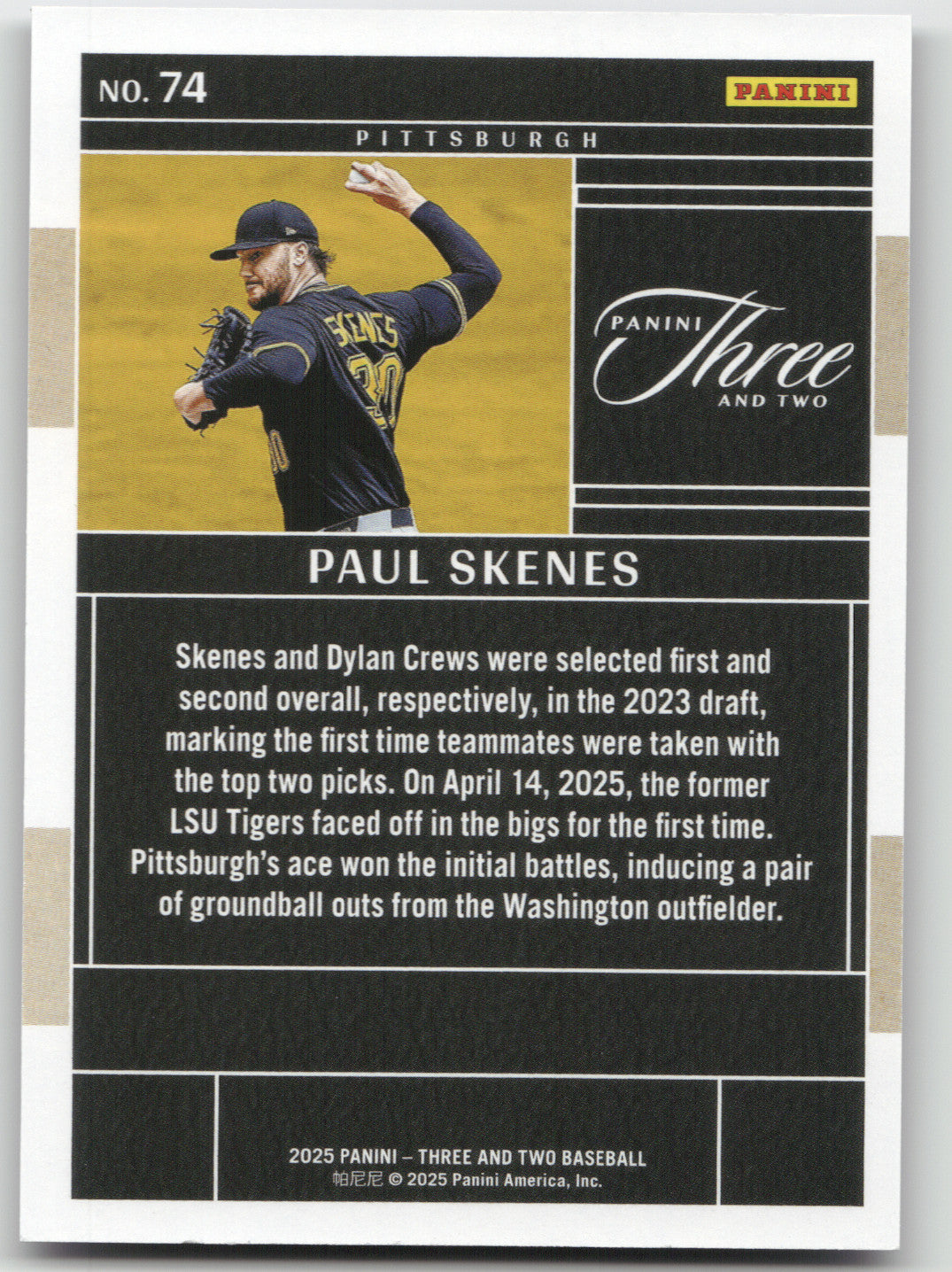 2025 Panini Three and Two Paul Skenes #74 Purple 13/32