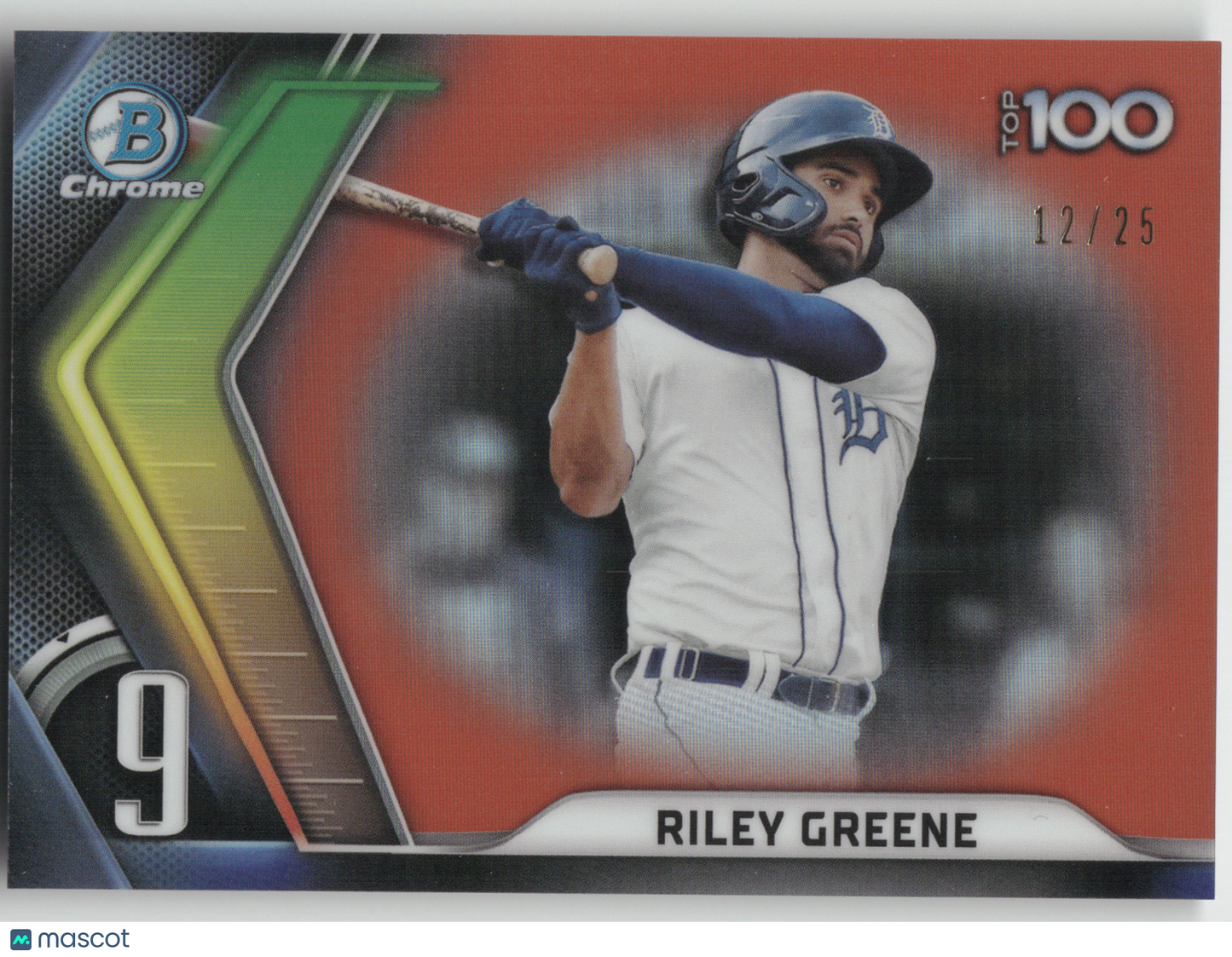 2022 Bowman Chrome Top 100 Riley Greene #BTP-9 Orange Refractor 12/25