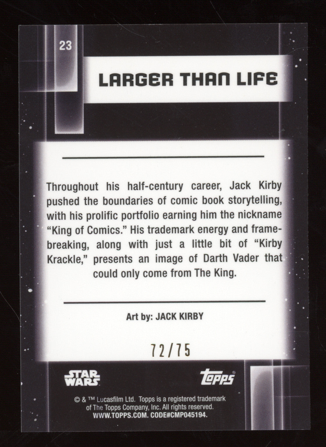 2021 Topps Chrome Star Wars Galaxy Jack Kirby 72/75 #23