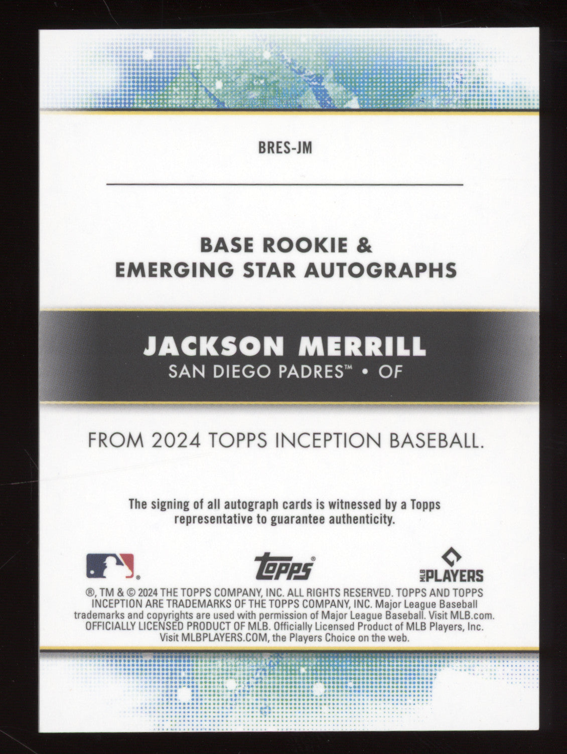 2024 Topps Inception Rookie Autograph Jackson Merrill #BRES-JM Red RC 13/50