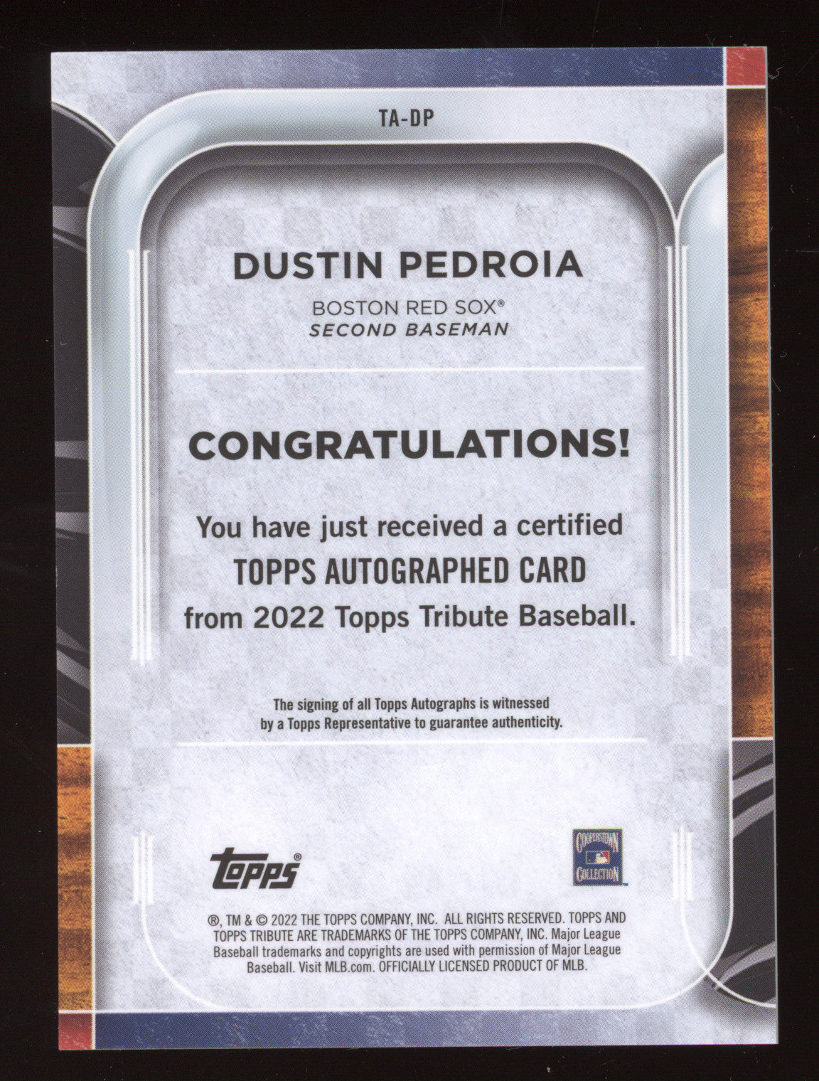 2022 Topps Tribute Autograph Dustin Pedroia #TA-DP Green 71/99