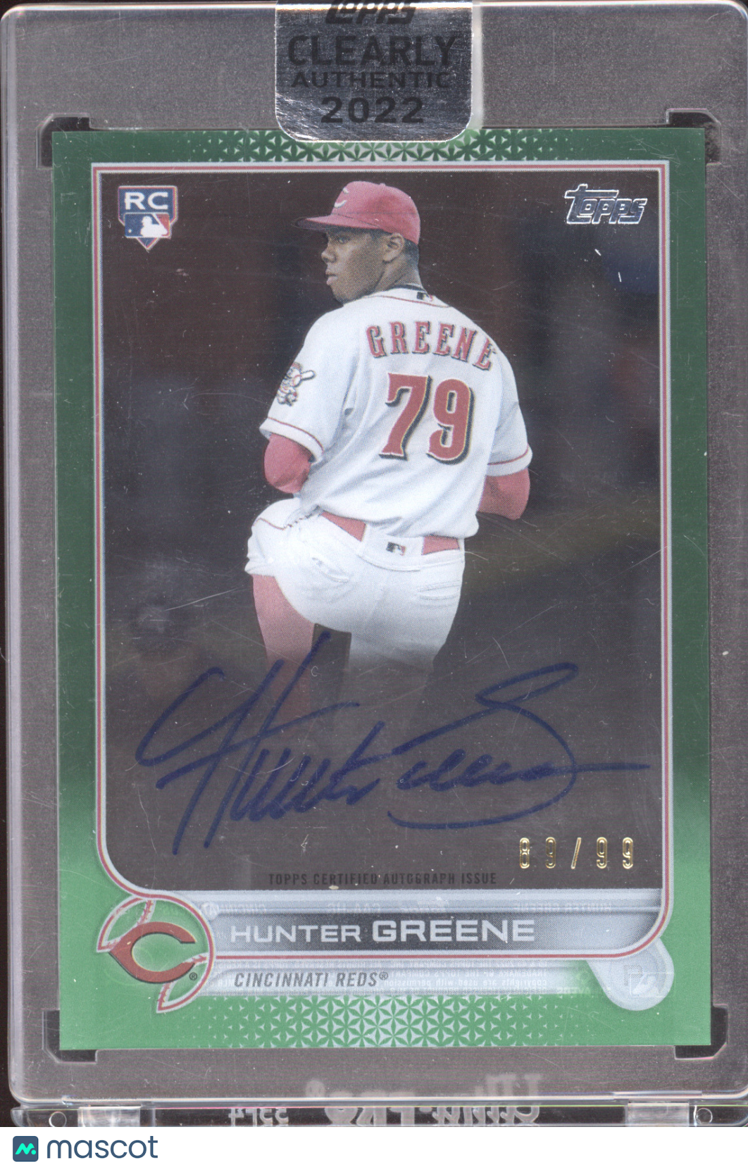 2022 Topps Clearly Authentic Autograph Hunter Greene #CAA-HG Green RC 83/99
