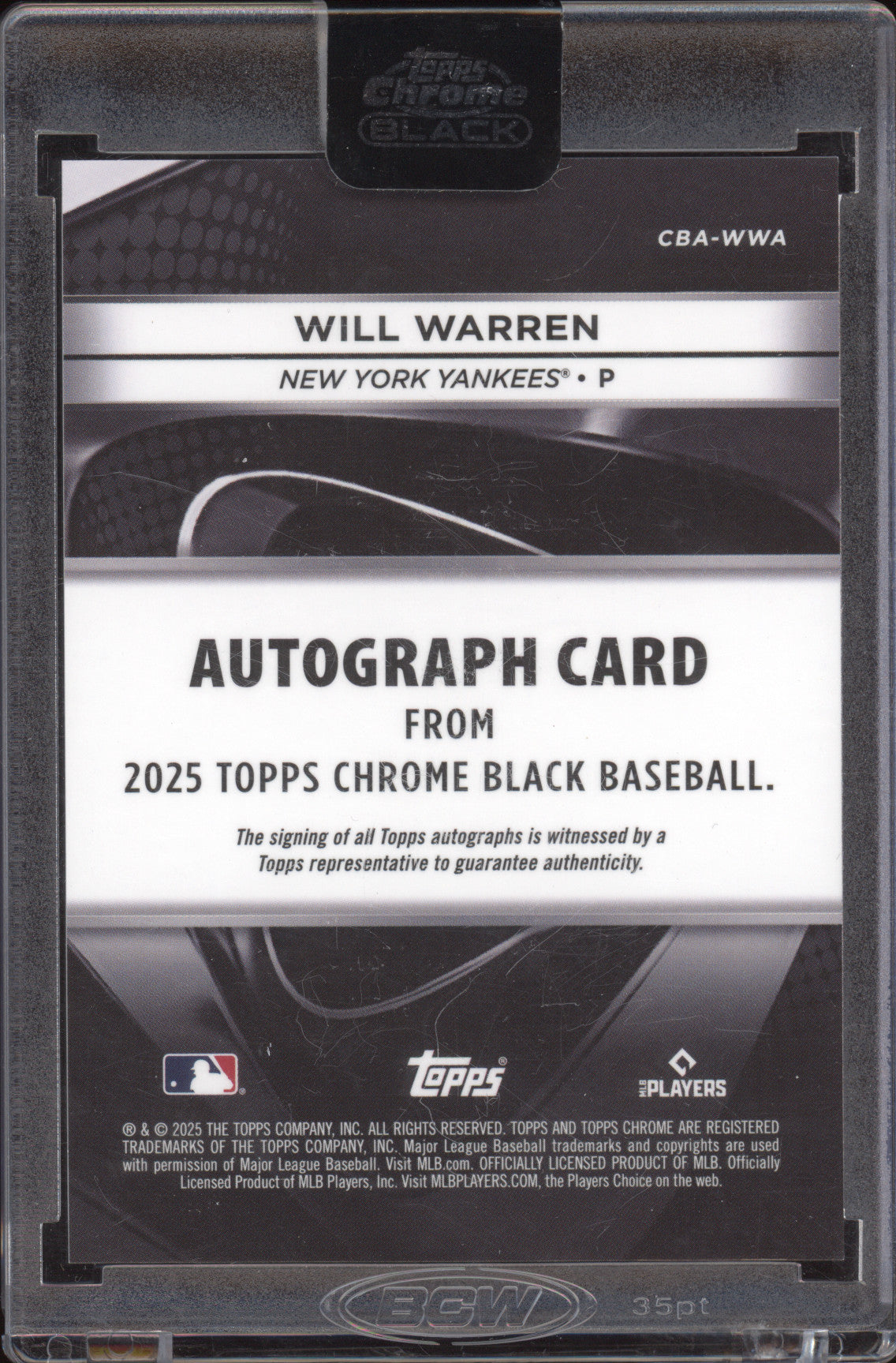 2025 Topps Chrome Black Autograph Will Warren #CBA-WWA RC