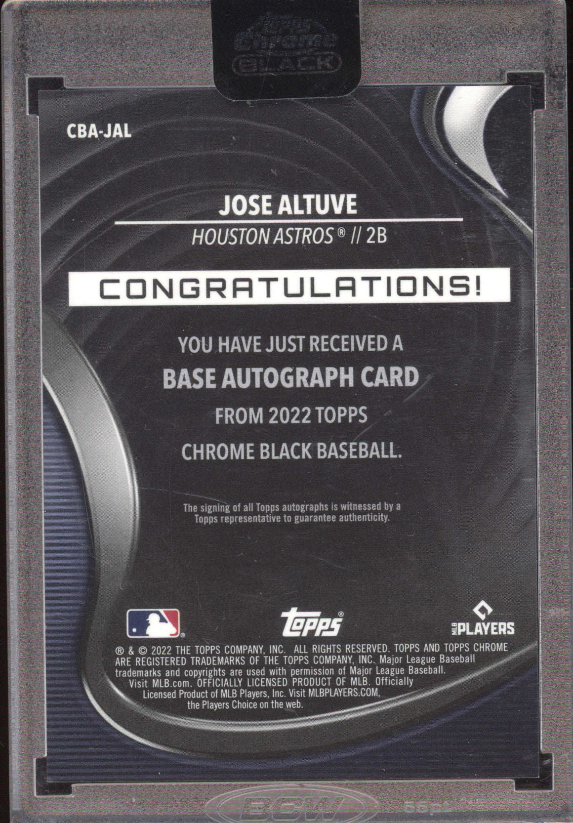2022 Topps Chrome Black Autograph Jose Altuve #CBA-JAL Gold Mini-Diamond 20/50