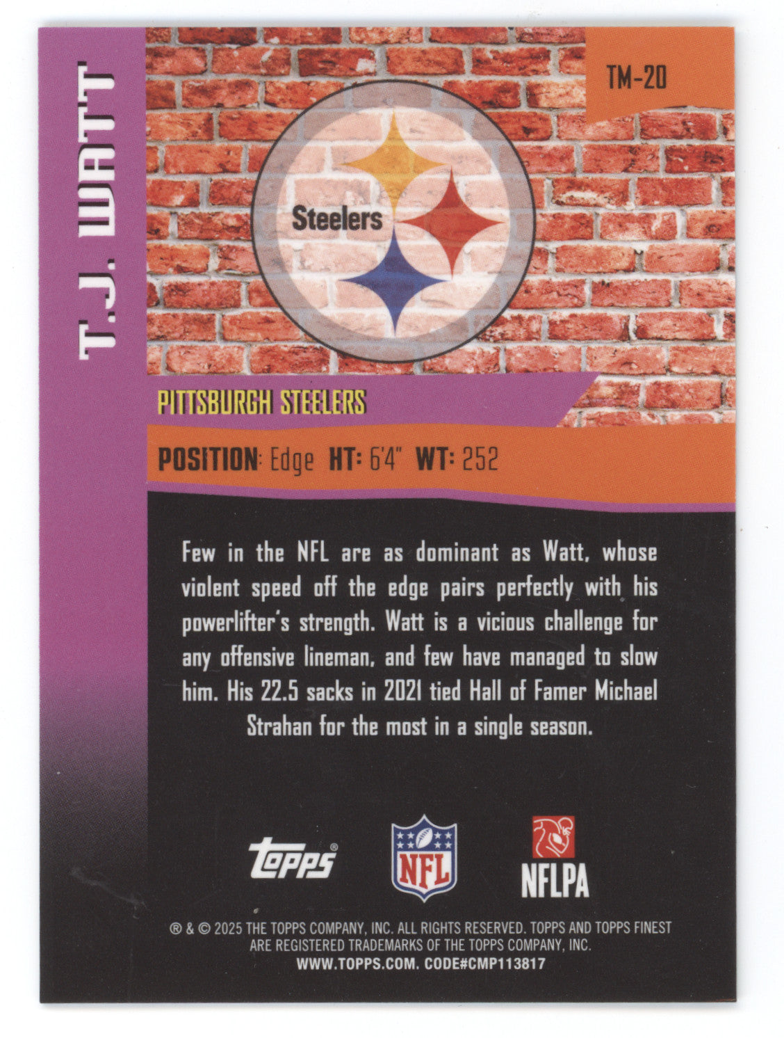 2025 Topps Finest The Man T.J. Watt #TM-20