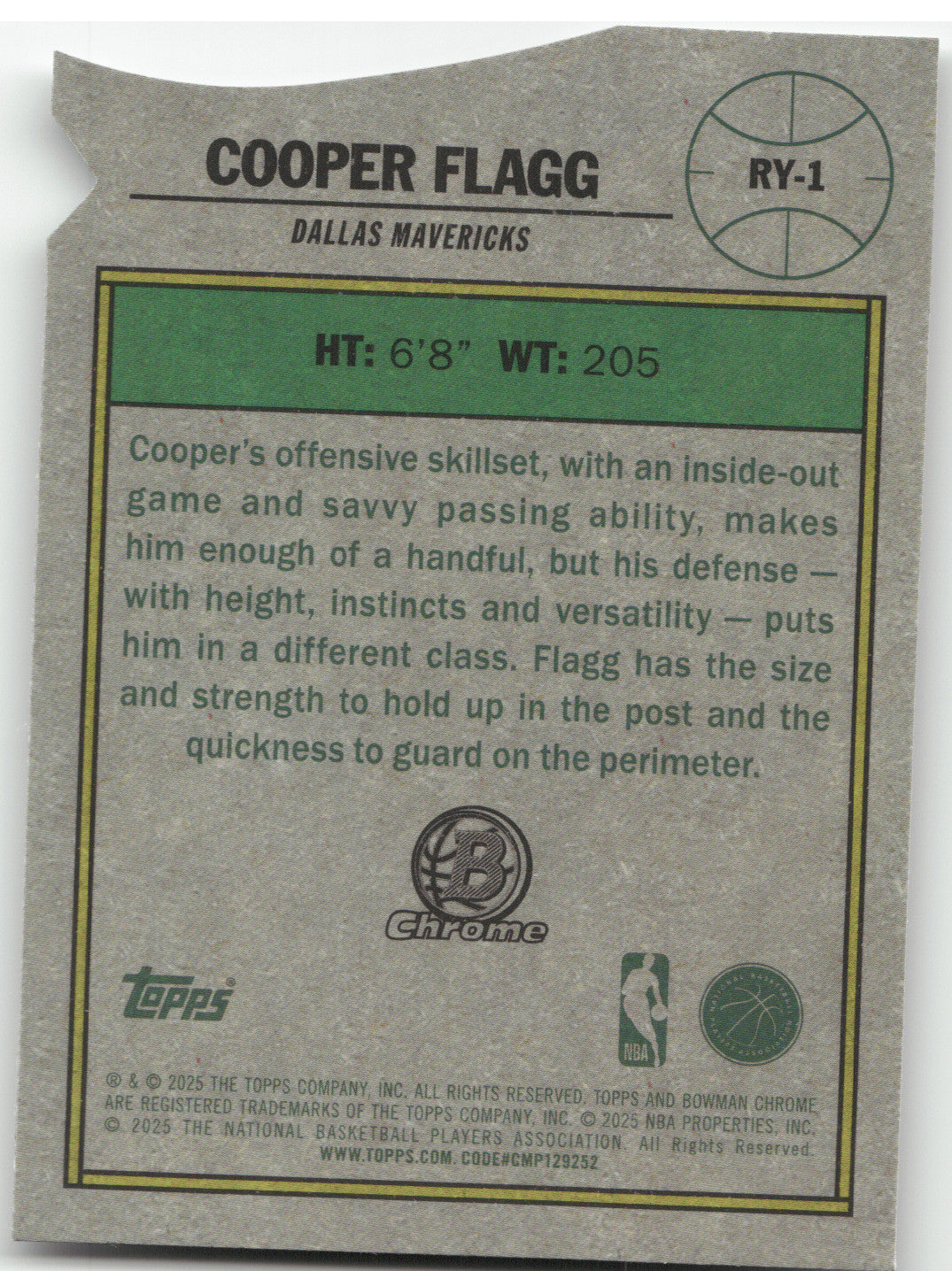2025 Bowman Chrome Rookie of the Year Favorites Cooper Flagg #RY-1 RC