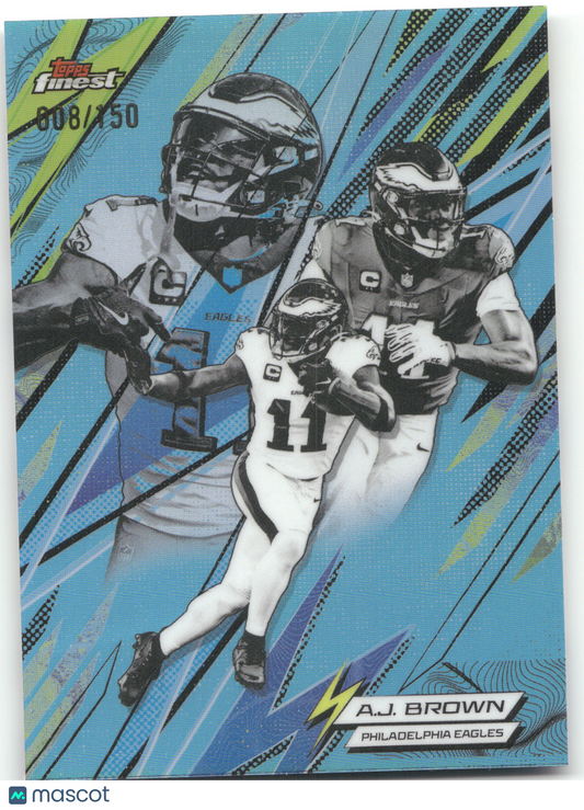 2025 Topps Finest Power Kings A.J. Brown #PK-4 Sky Blue Refractor 008/150