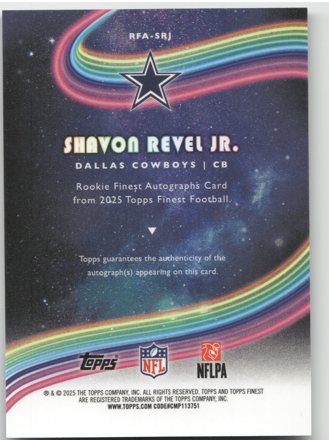 2025 Topps Finest Rookie Finest Autographs Shavon Revel Jr. #SRJ Blue RC 29/99
