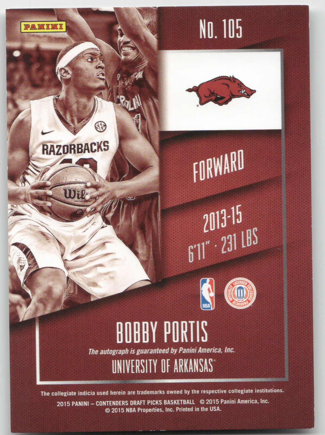 2015 Panini Contenders Draft Picks Bobby Portis #105 Ticket 01/99 RC