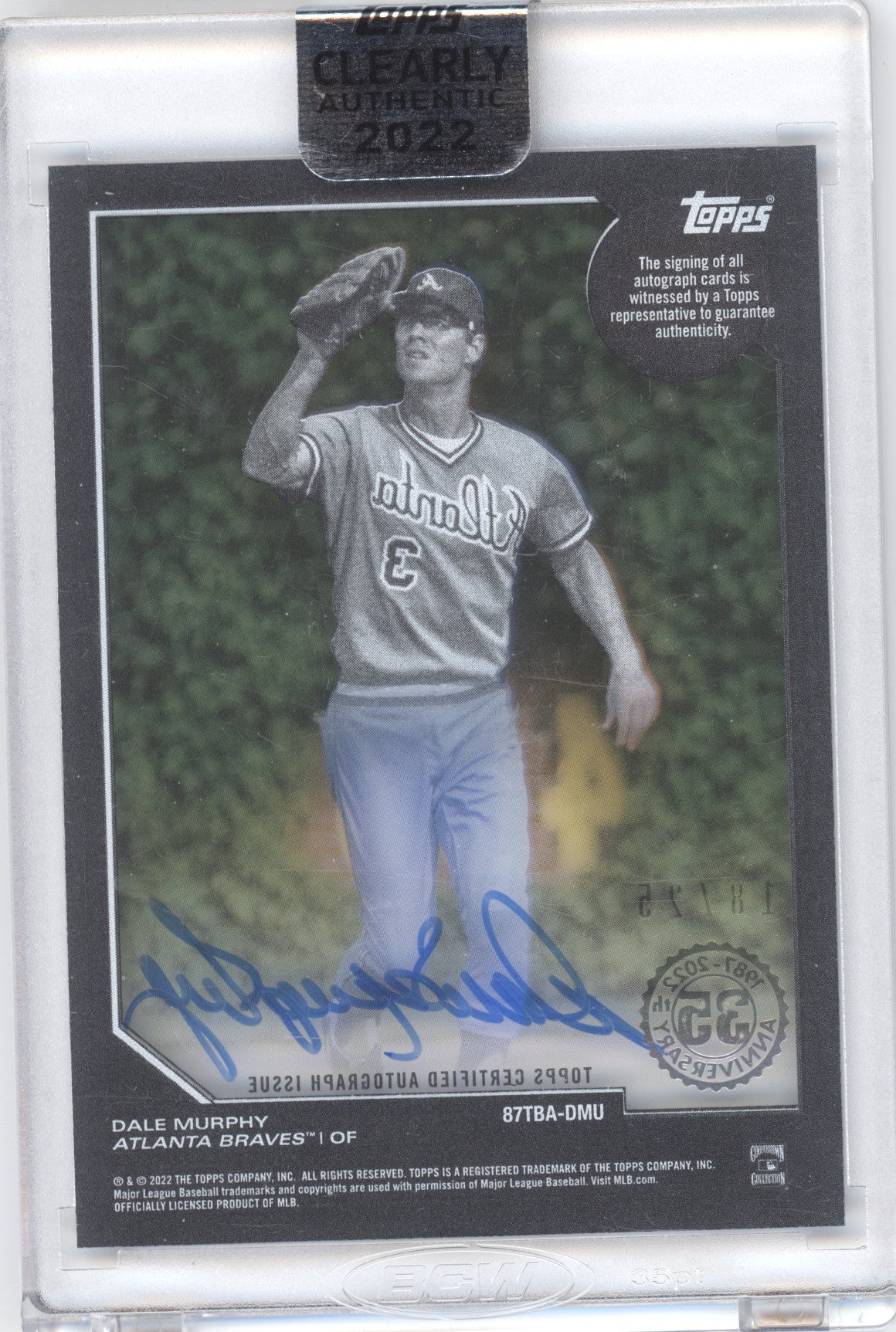 2022 Topps Clearly Authentic Dale Murphy #87TBA-DMU Blue 18/25