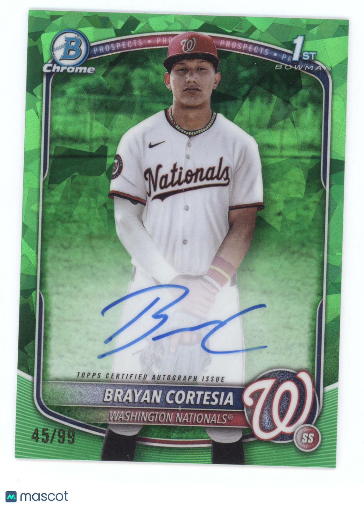 2025 Bowman Chrome Prospect Autographs Brayan Cortesia #BC Green Sapphire 45/99