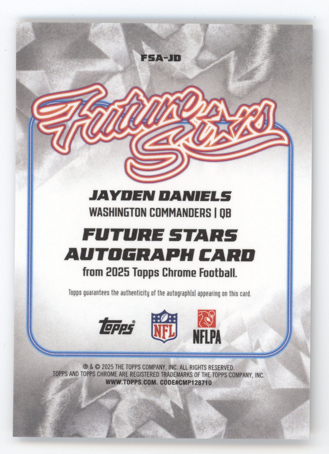 2025 Topps Chrome Future Stars Autograph Jayden Daniels #FSA-JD Gold 41/50