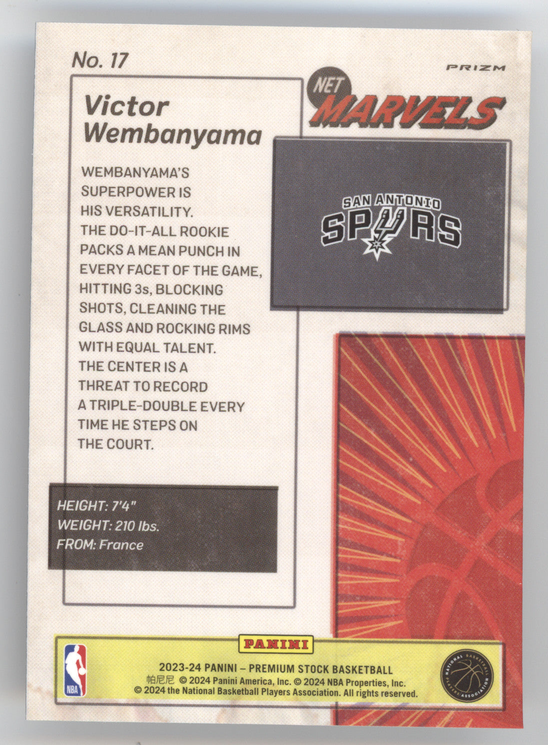2023 Panini Prizm Net Marvels Victor Wembanyama #17 RC