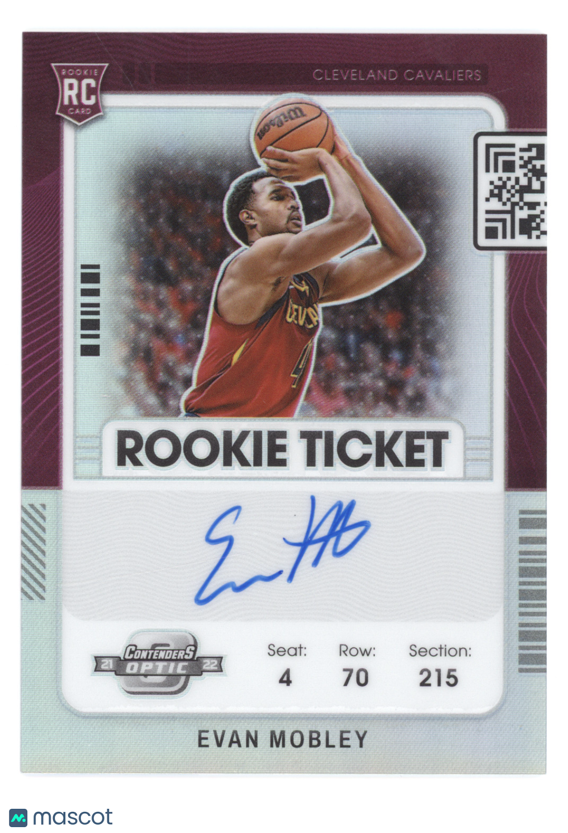 2022 Panini Contenders Optic Evan Mobley #138 Rookie Ticket Auto