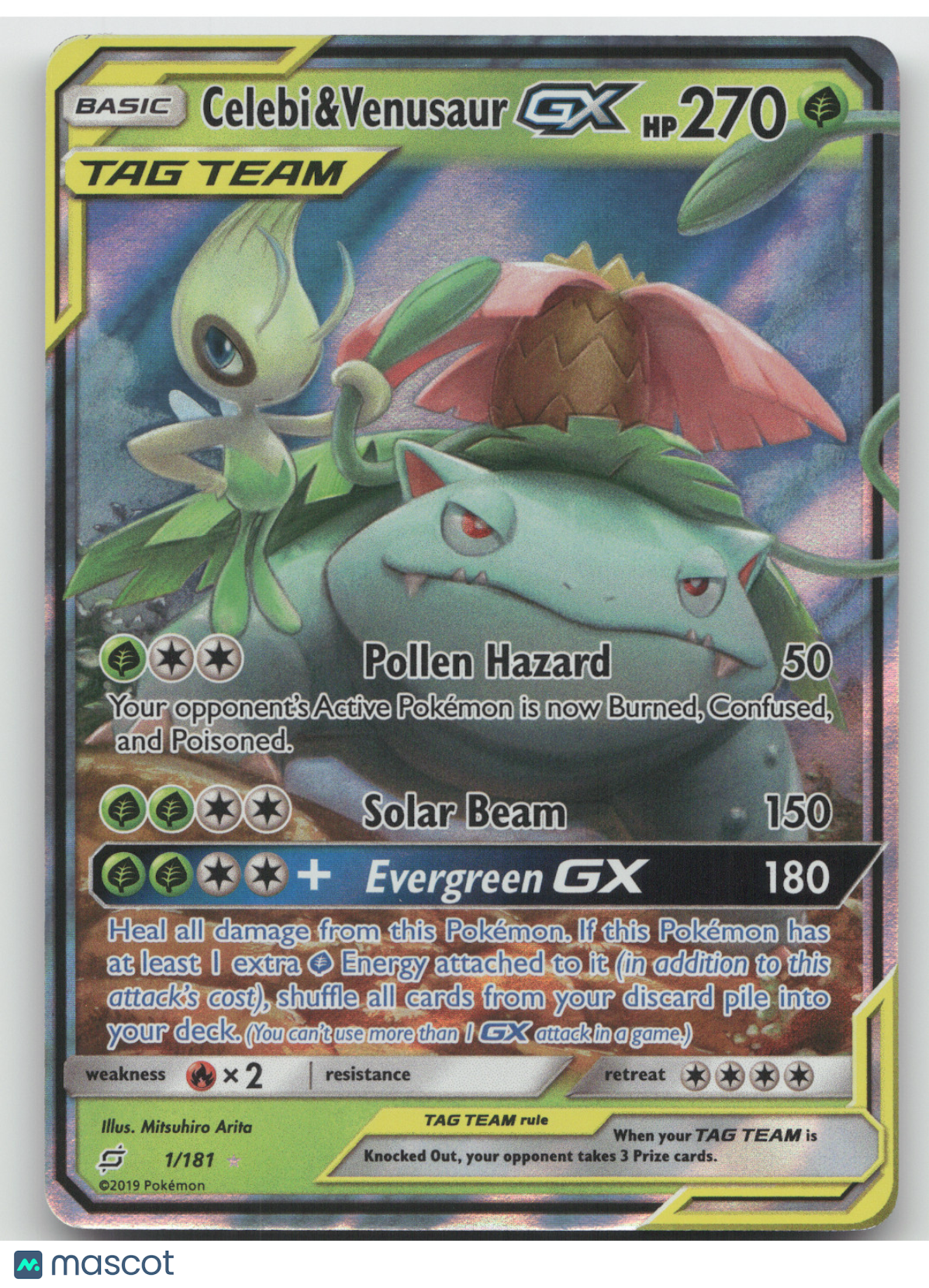 2019 Sun & Moon Team Up Celebi & Venusaur GX Holo Rare #1/181
