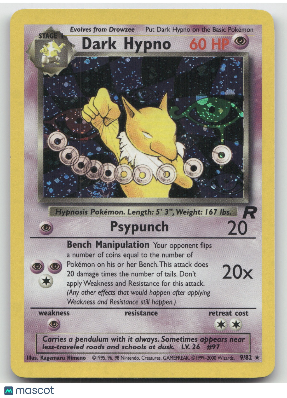 2000 Team Rocket Dark Hypno Holo Rare #9/82