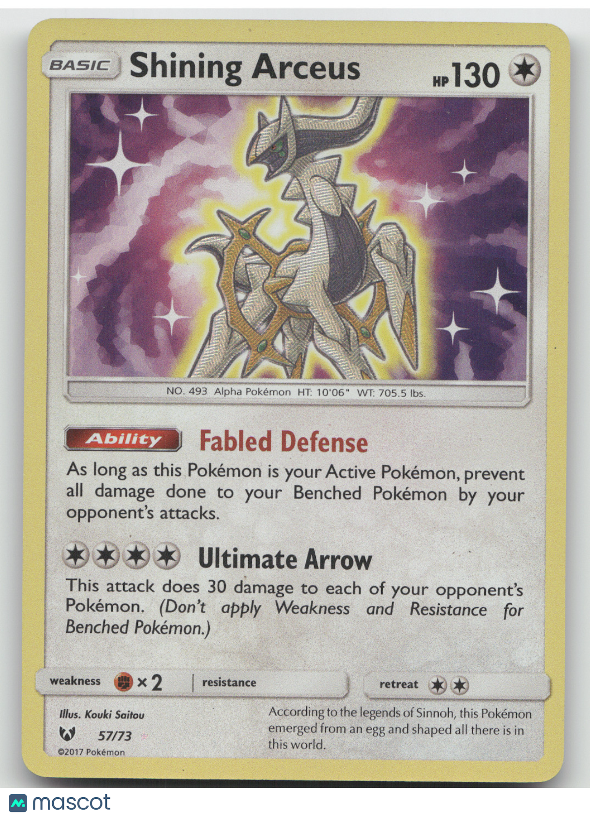2017 Sun & Moon Shining Legends Shining Arceus Holo Rare #57/73